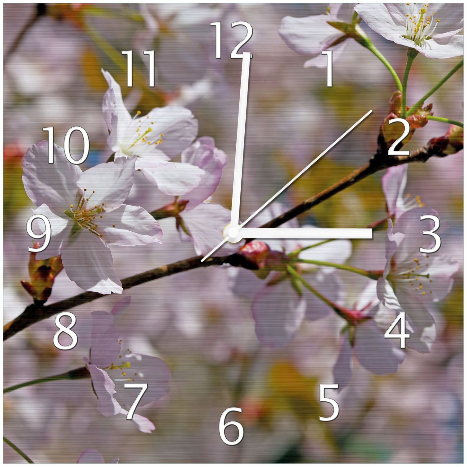 - Kirschblüten in im Wanduhr Garten zartem Frühling Wallario Rosa (Aluverbunduhr)