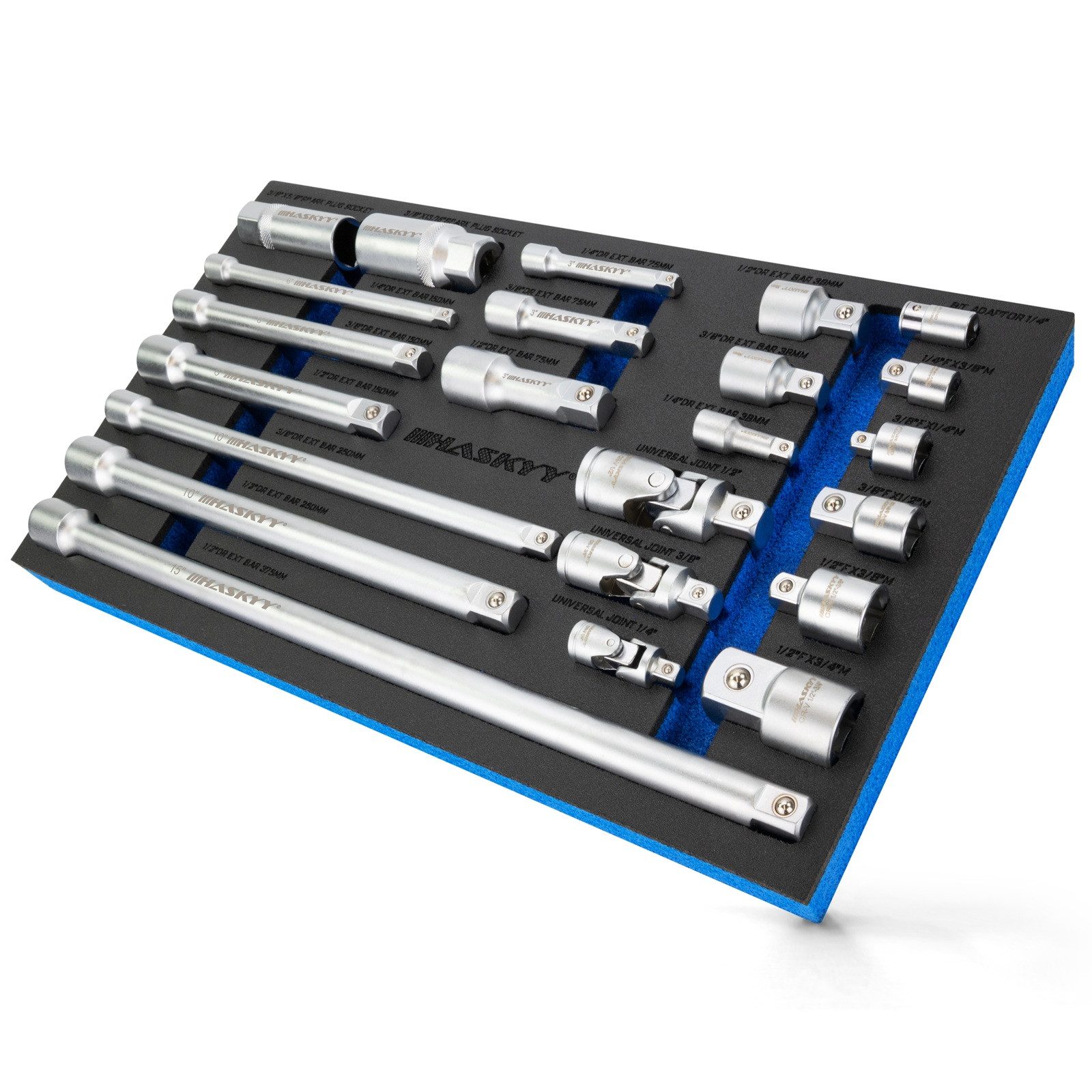 HASKYY Steckschlüssel 23 tlg Steckschlüssel Verlängerung Satz 1/4" 3/8" 1/2"