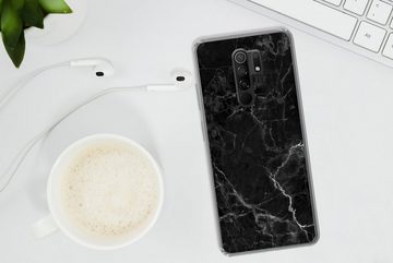 MuchoWow Handyhülle Marmor - Schwarz - Weiß - Textur - Marmoroptik, Phone Case, Handyhülle Xiaomi Redmi 9, Silikon, Schutzhülle
