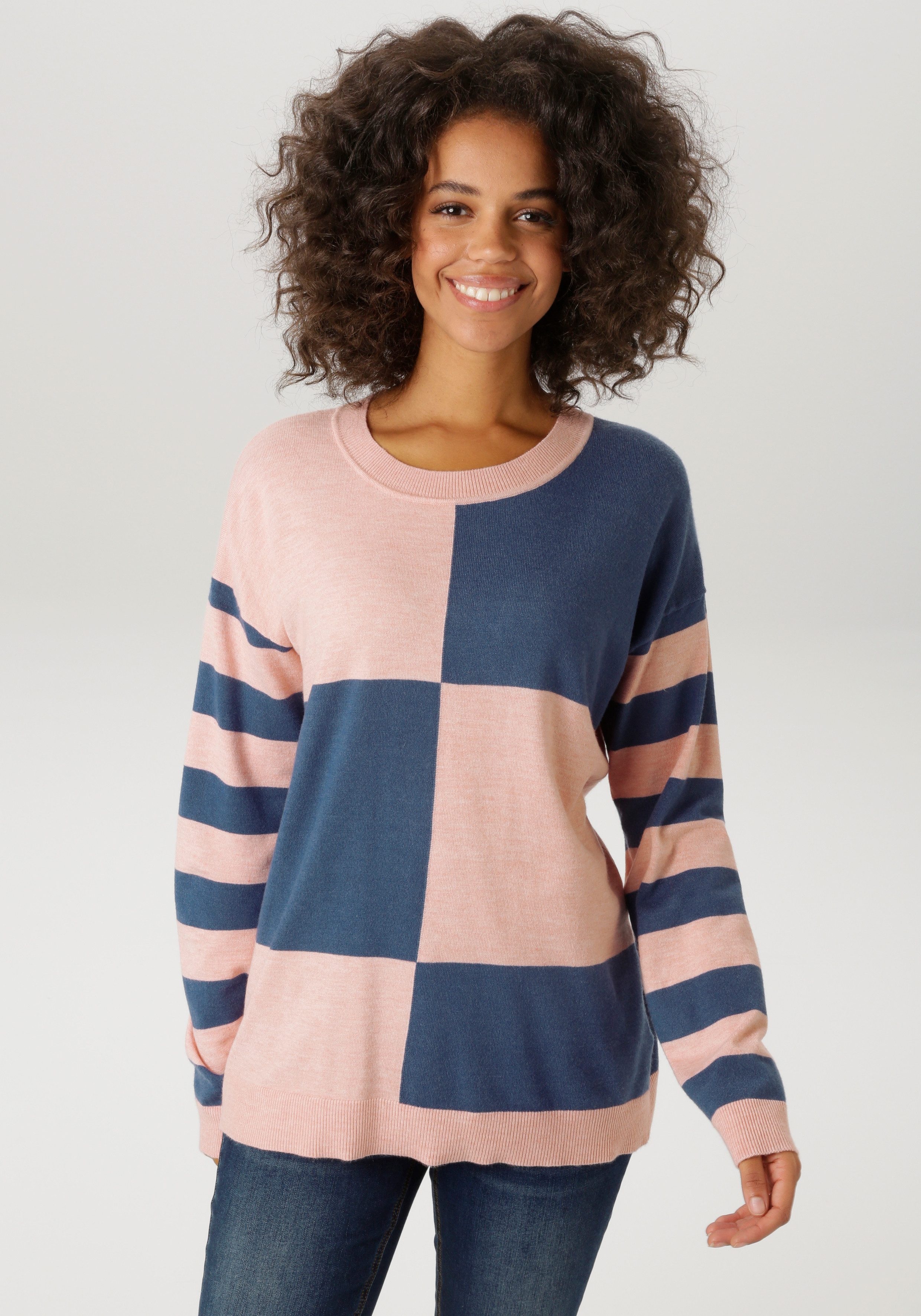 Aniston CASUAL Strickpullover mit großflächigem Patchmuster und geringelten Ärmeln - NEUE KOLLEKTION. € 39,99, (€ 39,99 pro 1 Stk).