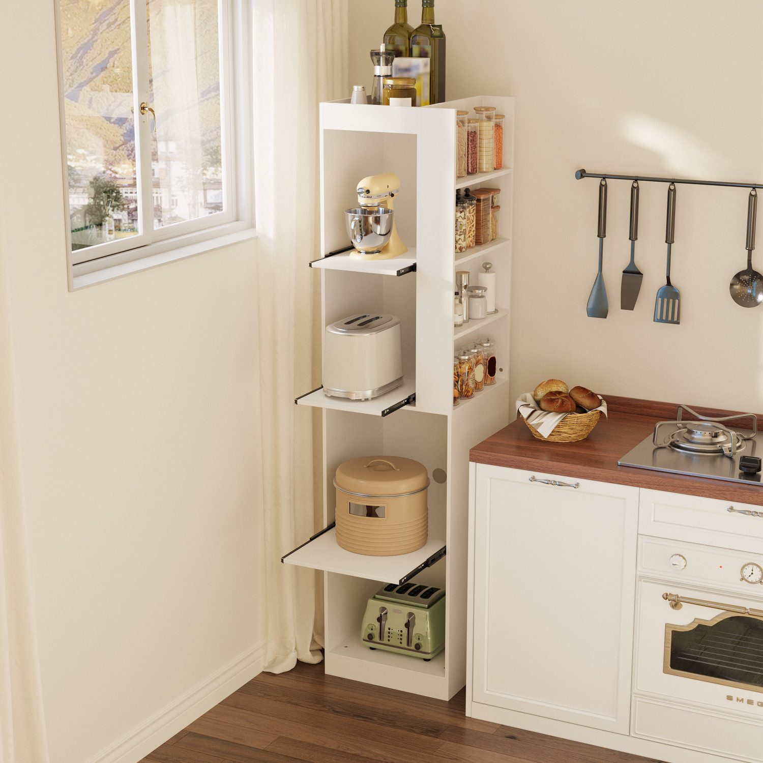 FUFU&GAGA Küchenregal Küchenhochschrank für Elektrogeräte, weiß MDF, 41,5×4 günstig online kaufen