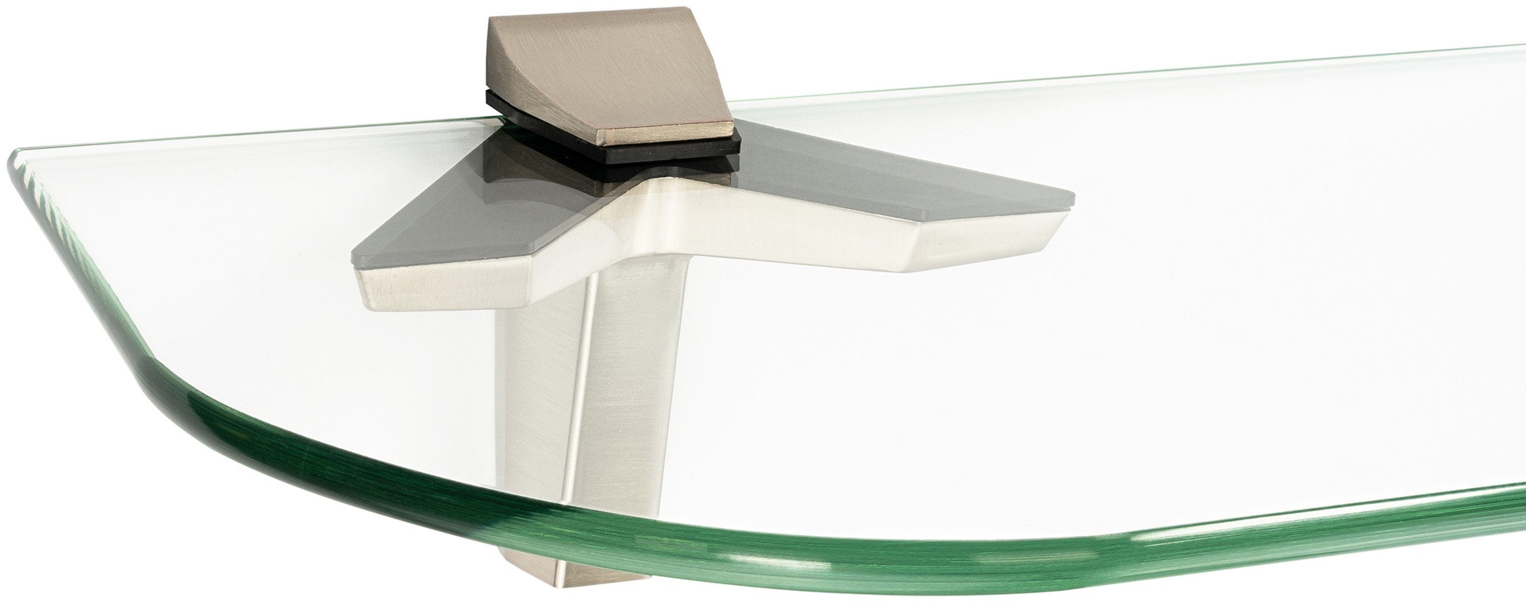 ib style Wandregal Glasregal 6mm klar 40 x 15 cm + Clip DUO Edelstahloptik, Glasboden aus ESG-Sicherheitsglas - Wandregal