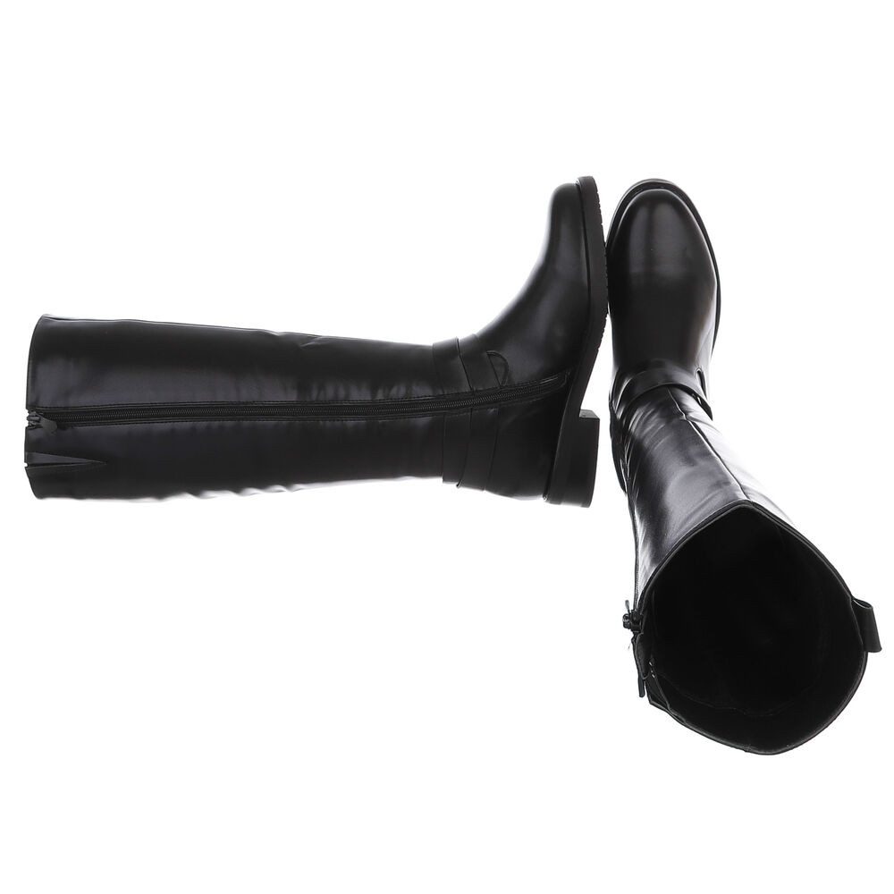Ital-Design Damen Stiefel hoch mit Riemen, flacher Absatz Stiefel (92078876) Blockabsatz Flache Stiefel in Schwarz