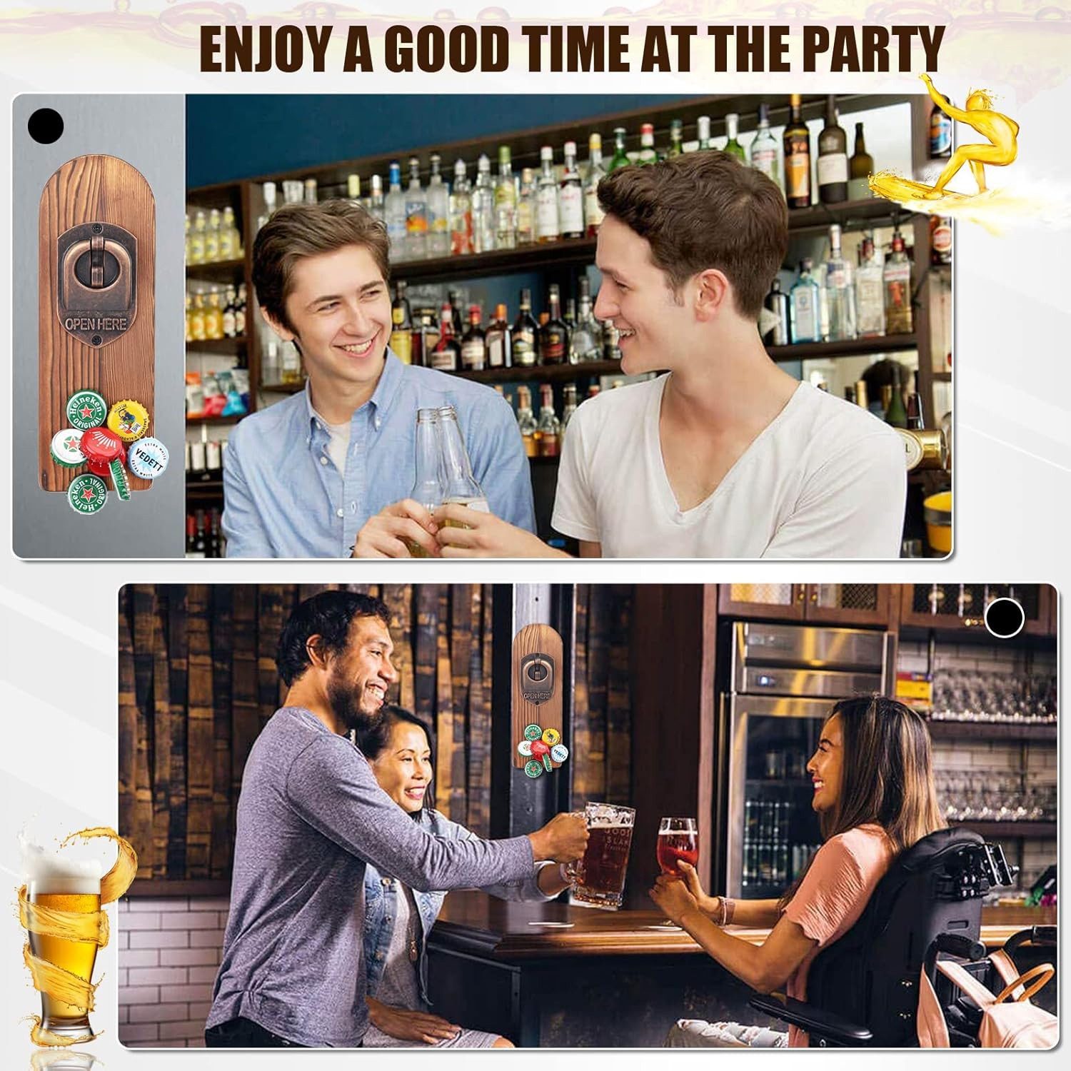 TUWENA Flaschenöffner Wand Magnet mit Auffangbehälter, Vintage Holz Bieröffner mit Behälter (1-tlg), für Männer Geschenke – Bild 5 von 5