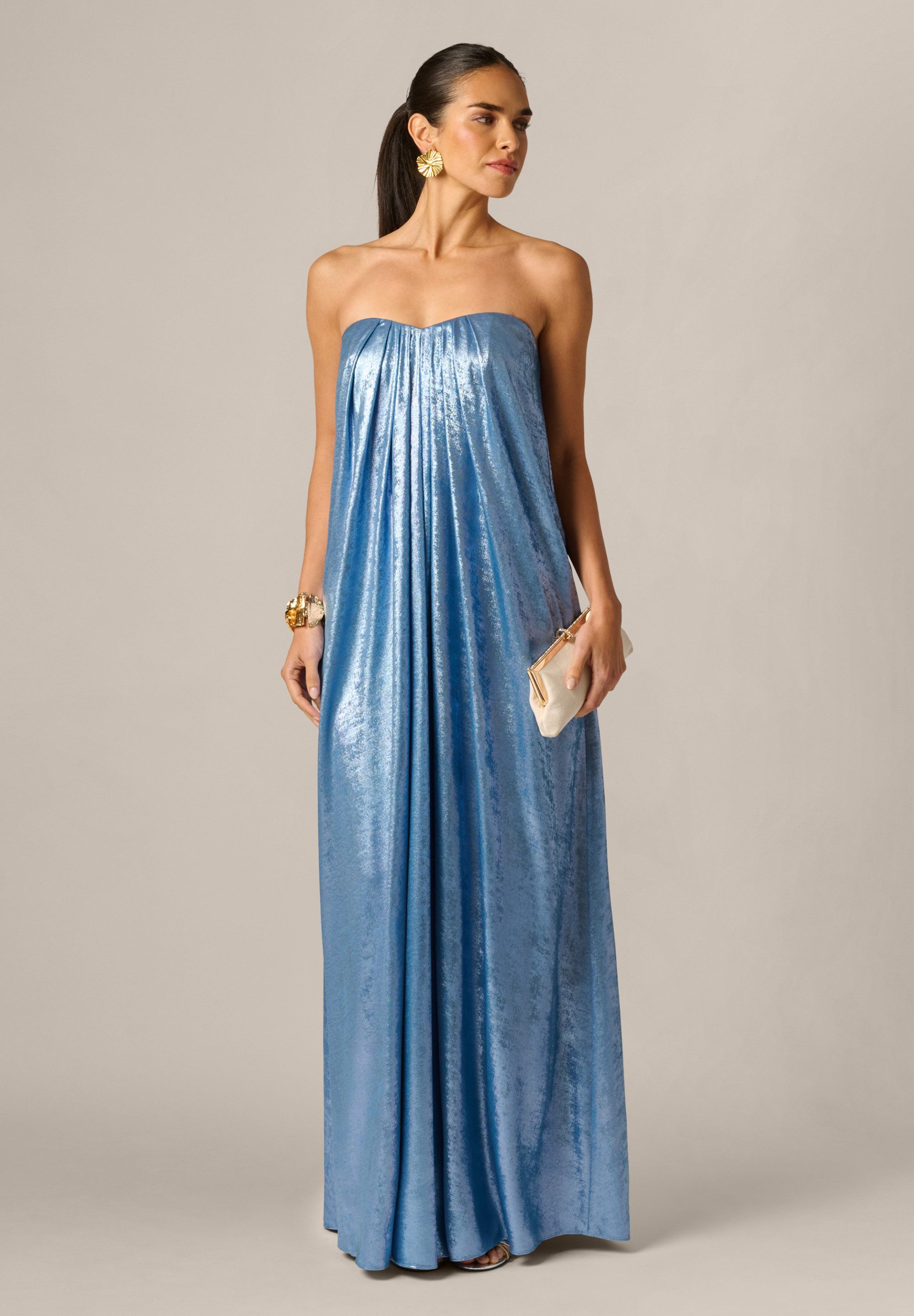 Adrianna Papell Abendkleid Foiled Chiffon Long Dress Fließendes, trägerloses Kleid mit Herzausschnitt