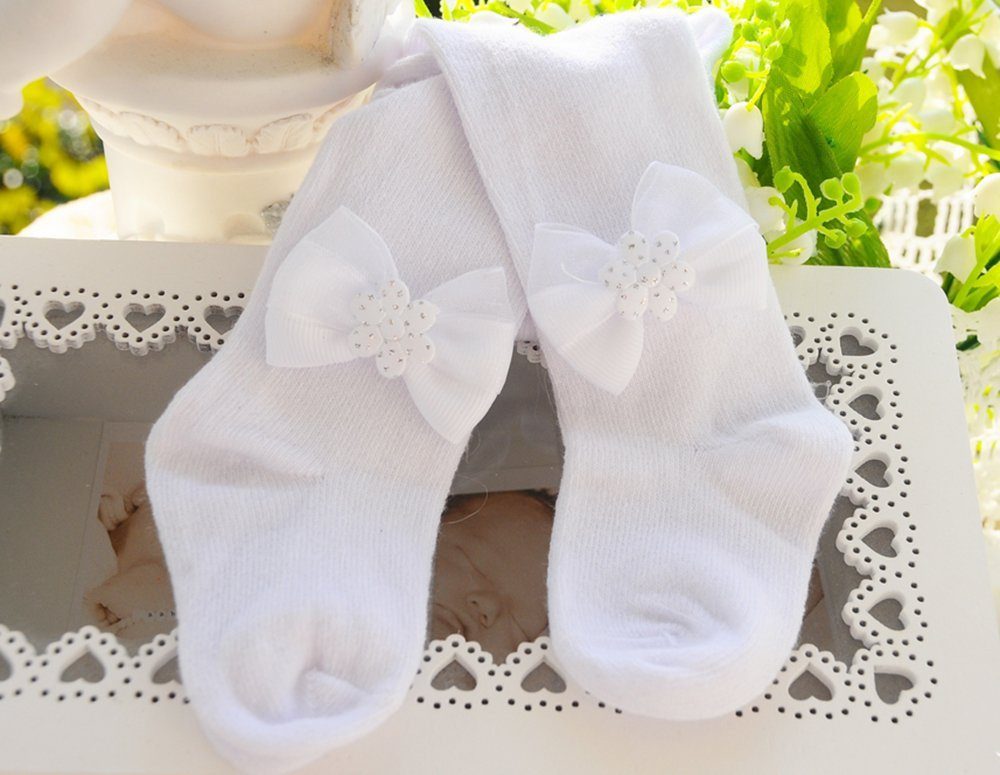La Bortini Strumpfhose Strumpfhose in Weiß mit Schleifen Baby Kinder Strumpfhosen für Taufe elastisch, 44 50 56 62 68 74 80 86 92 98 104 110