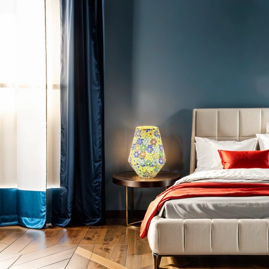 Marrakesch Orient & Mediterran Interior Nachttischlampe Boho Deko tischlampe Nachtischlampe aus Glas Mosaik Fikus -3-, Handarbeit