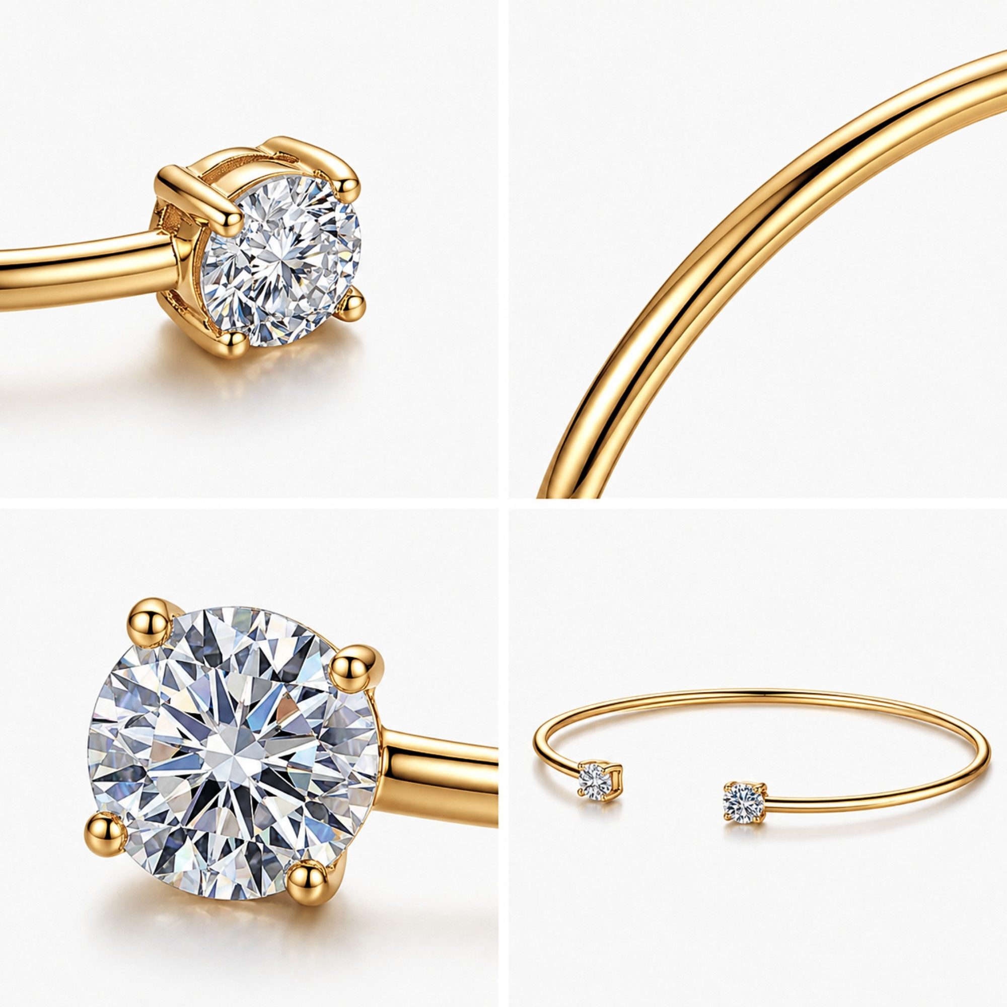 UNIQAL.de Armreif 925 Silber 1,00 Karat mit Diamant Moissanit - LUMINA (Offener Armreif mit 2 Moissanit Solitär Steinen in Diamantoptik, 925 Sterling Silber weißgold oder 14K gold veredelt, inkl. Luxuriöse Schmuck Geschenkbox), Moissanit VVS1 Reinheit, GRA-Zertifikat, Armkette Geschenk für Damen