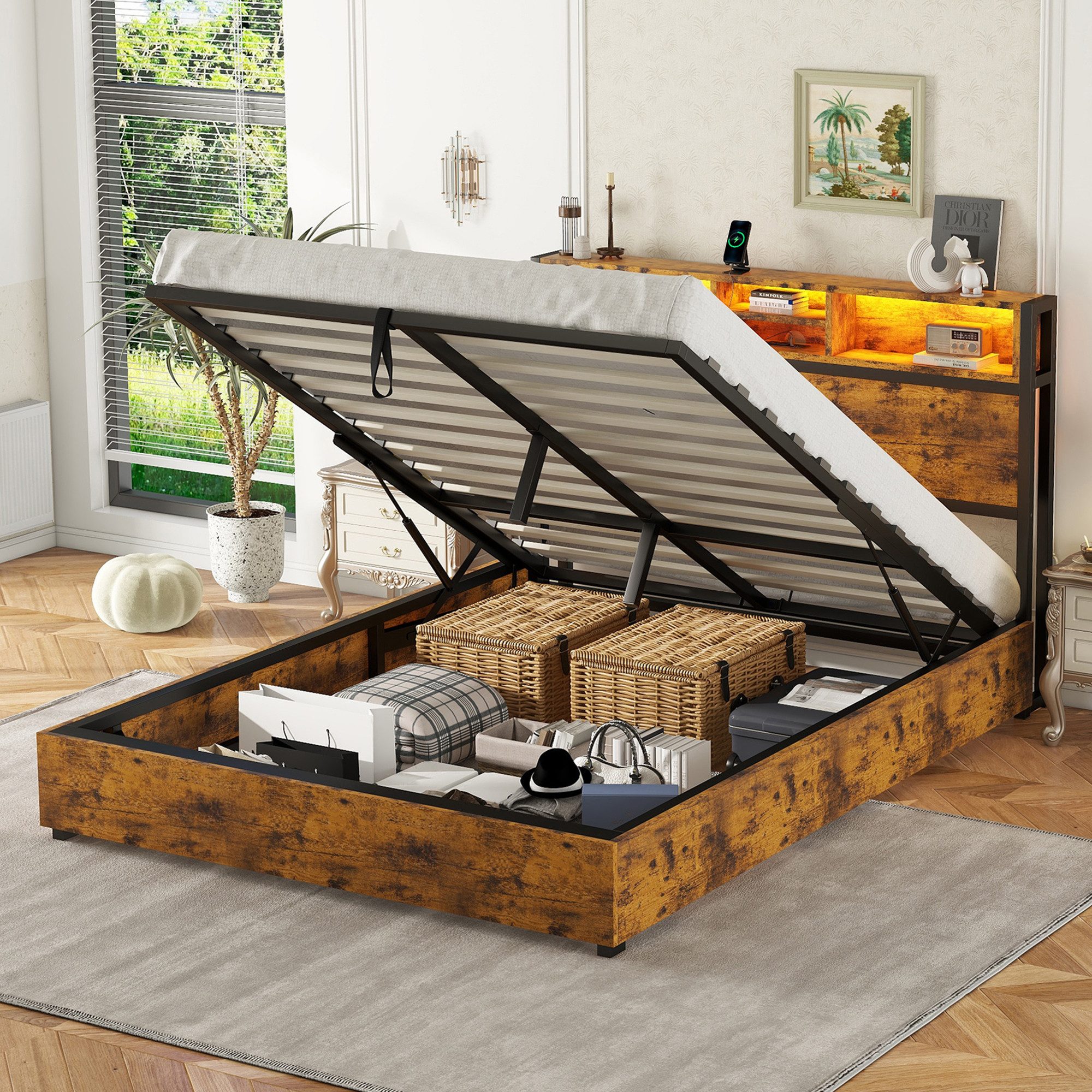 STILVORA Bettgestell 140×200 mit bettkasten,Flachbett Holzbett günstig online kaufen