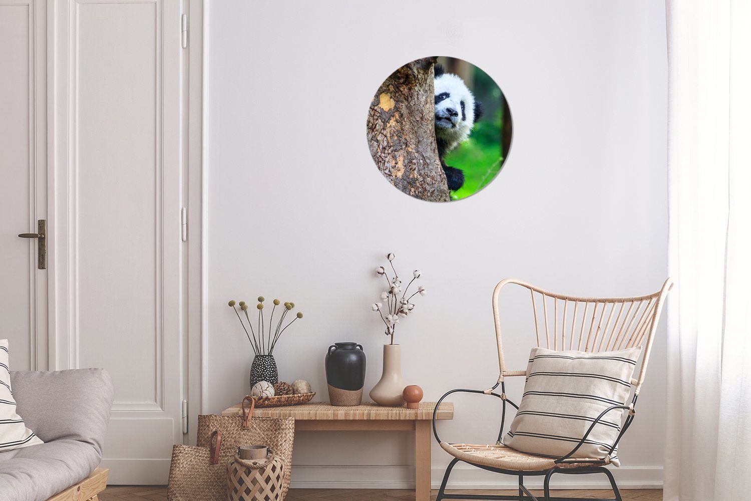 MuchoWow (1 Wanddekoration Wohnzimmer, Gemälde Rundes - - Forex, Wandbild, Baum 30x30 Wald, St), cm Panda Kreis