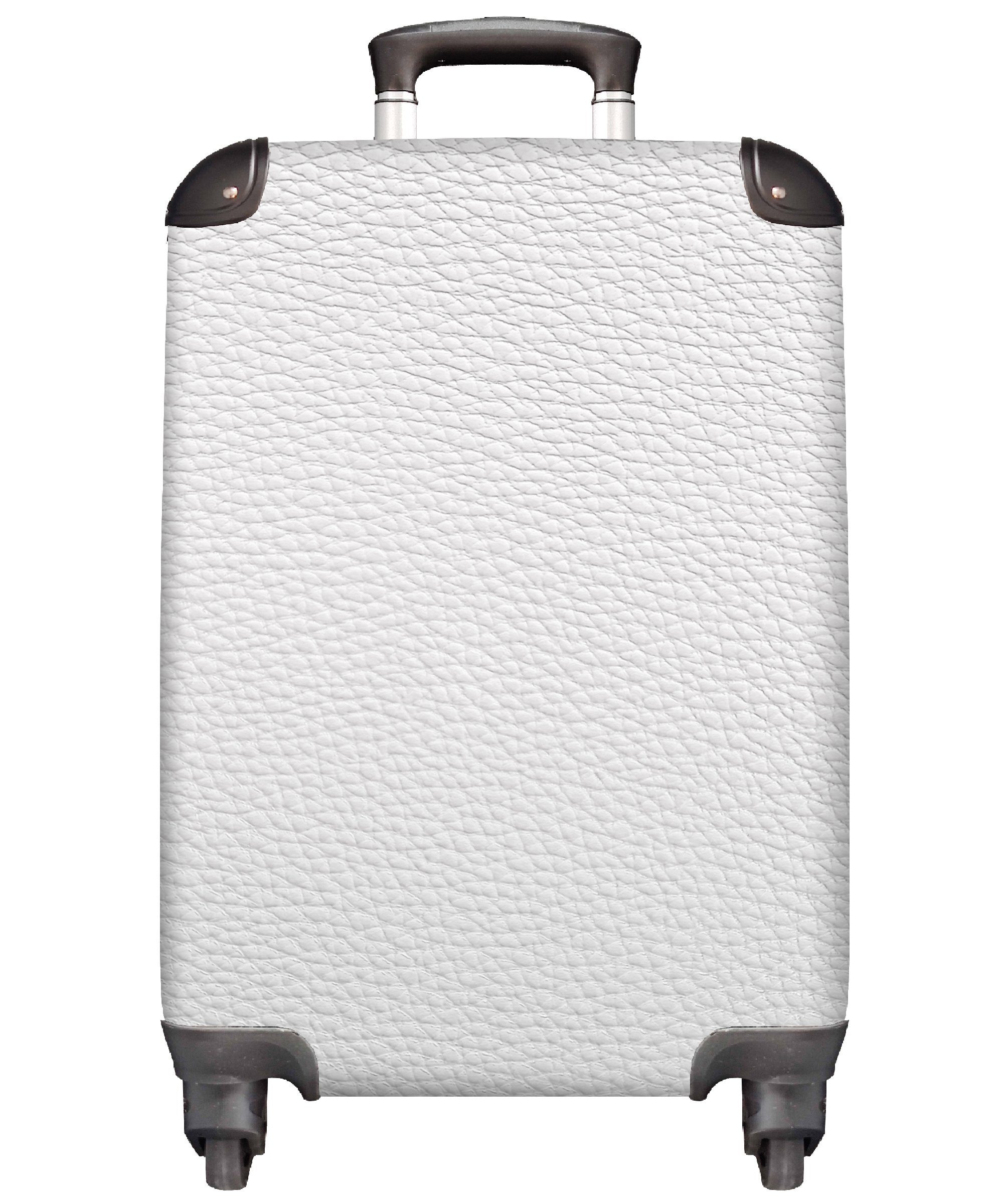 MuchoWow Handgepäckkoffer Leder - Strukturiert - Leder-Optik - Weiß, 4 Rollen, Reisetasche mit rollen, Handgepäck für Ferien, Trolley, Reisekoffer