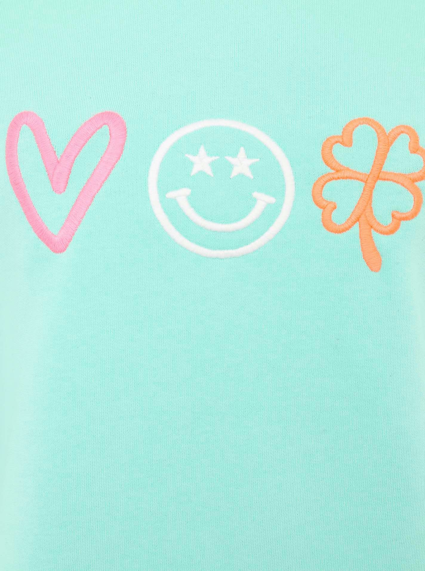 Zwillingsherz Sweatshirt "Love Smile Luck" mit Used-Look Kanten und Stickerei vorne und hinten – Bild 5 von 5