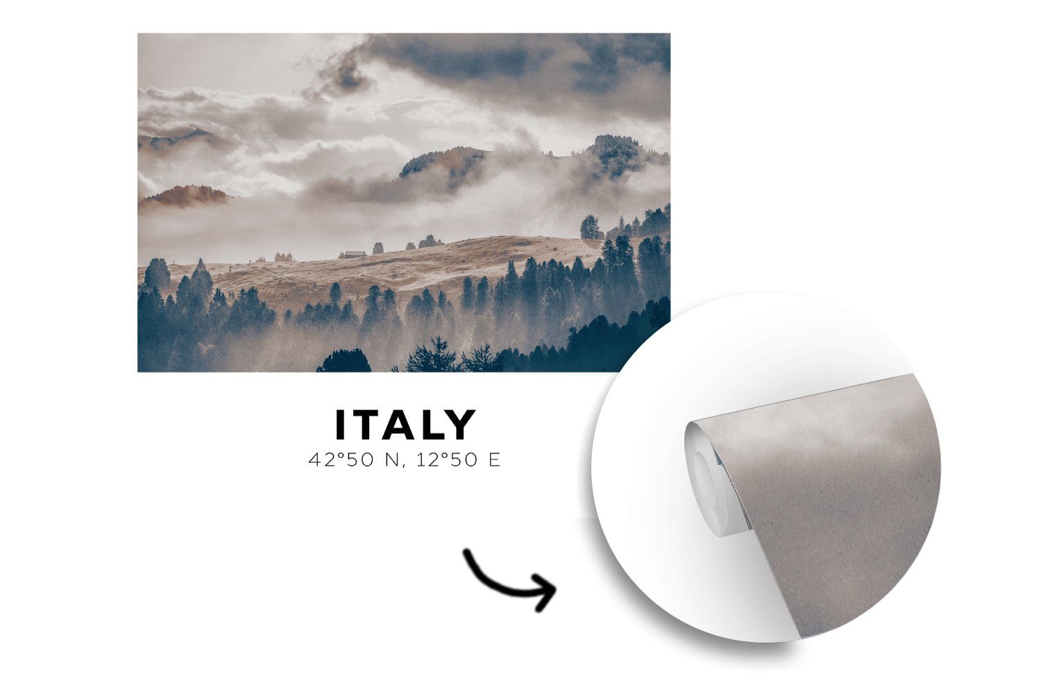 bedruckt, Wandtapete oder Matt, - MuchoWow (5 Landschaft, für Italien Vinyl Schlafzimmer, Wohnzimmer Tapete - St), Nebel Fototapete