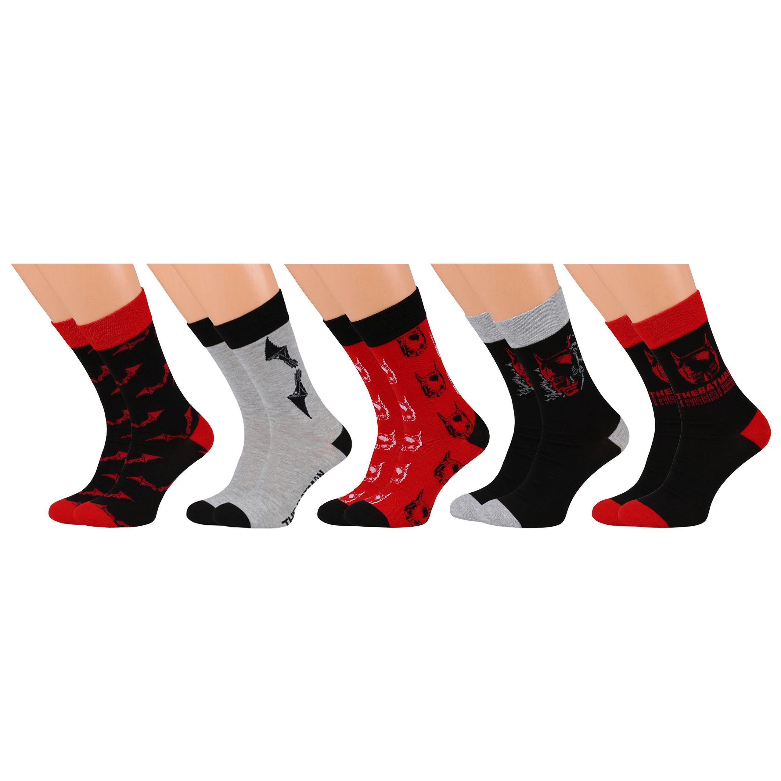 Sarcia.eu Langsocken BATMAN Herrensocken in Schwarz und Rot - 5 Paar, 43-46 EU / 9-12 UK