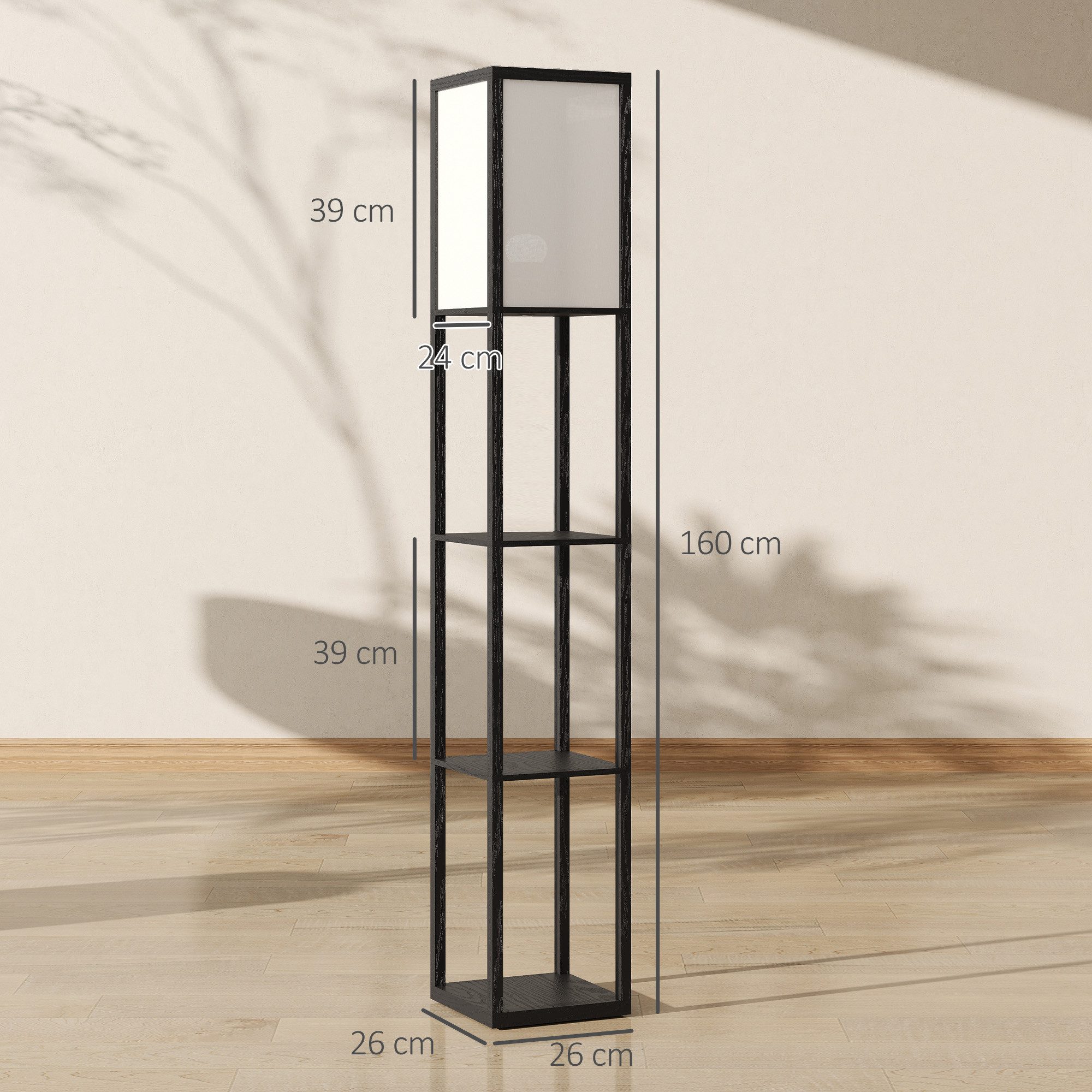 HOMCOM Stehlampe Stehlampe mit Regalen E27 40W Nachttischlampe Acryl Lampenschirm, Ablagefächer, Lichtquelle, Fußschalter, ohne Leuchtmittel, Stehlampe mit Ablagen, platzsparend