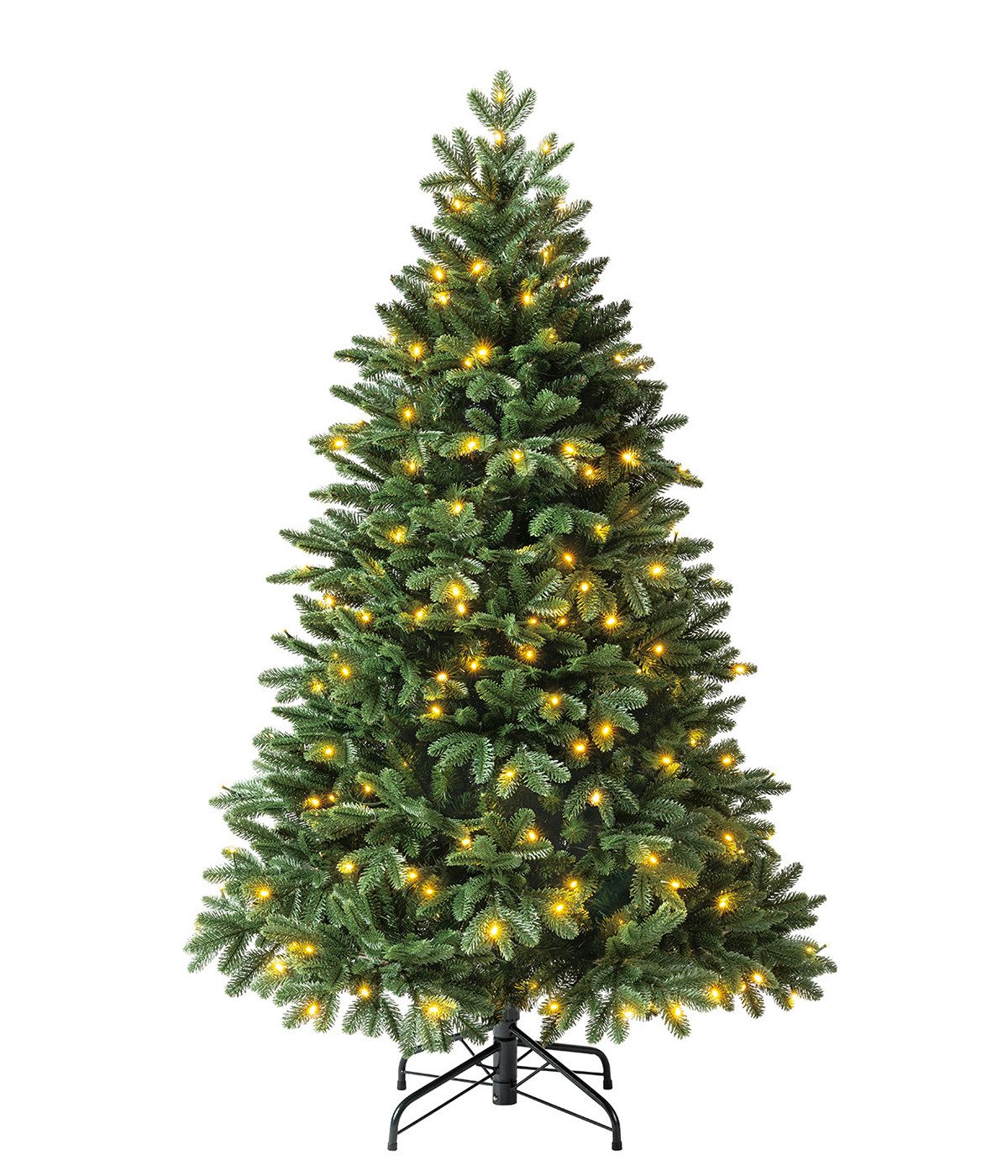 Dehner Künstlicher Weihnachtsbaum Alva, 250 LEDs warmweiß, 150 cm, Ø Baum 104 cm, inkl. Metallständer