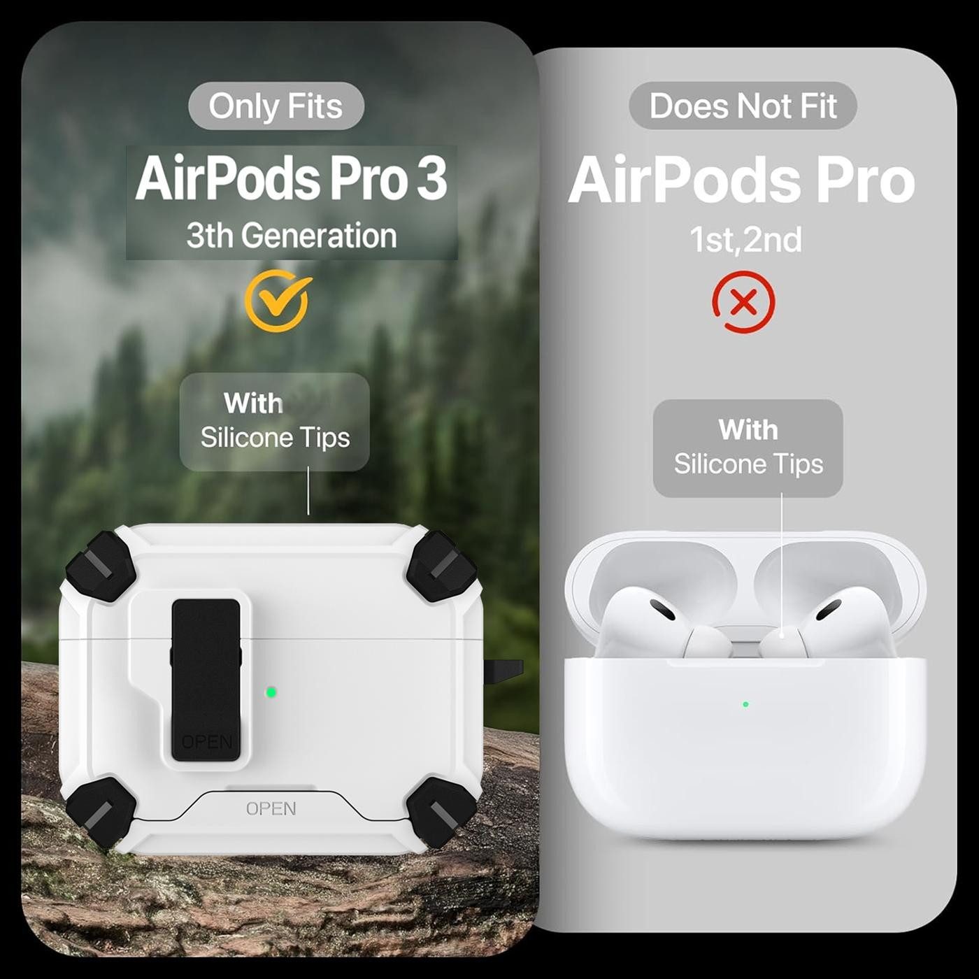 CoolGadget Kopfhörer-Schutzhülle Defender Hülle für Apple AirPods Pro 3 magnetisch mit Karabiner, 360° Full-Body Case Schutzhülle Handy Standfunktion magnetisch – Bild 3 von 5