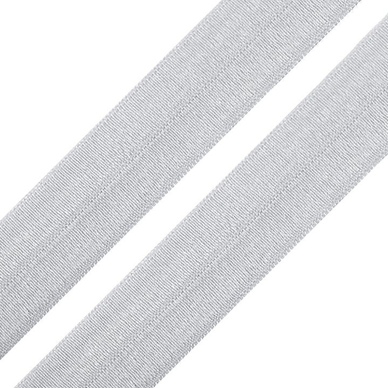 maDDma Satinband 1m Einfassband 20mm hochelastisch 44% Elastan gefalzt Faltgummi, hellgrau glänzend