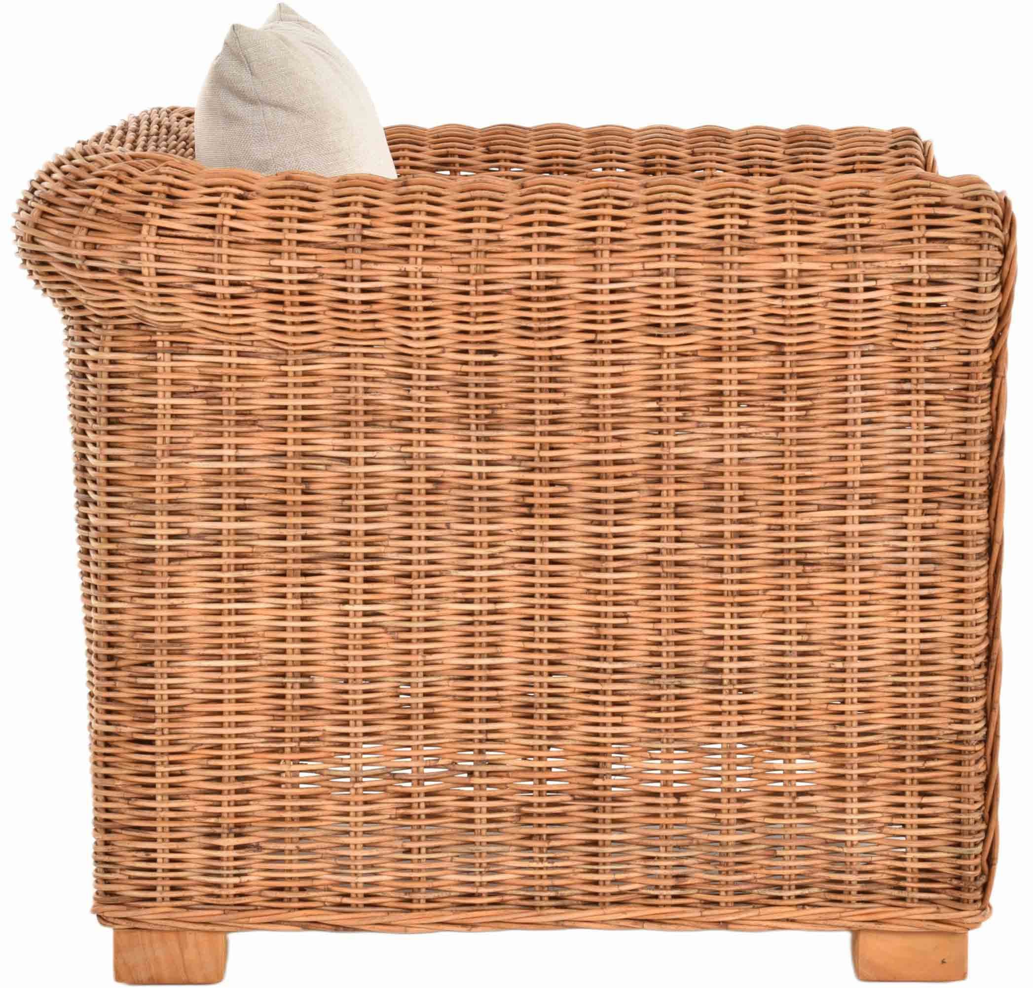 Krines Home Loungesessel Wohnzimmer-Sessel Nizza aus echtem, ungeschältem Rattan/Lounge-Sessel, mit Polster