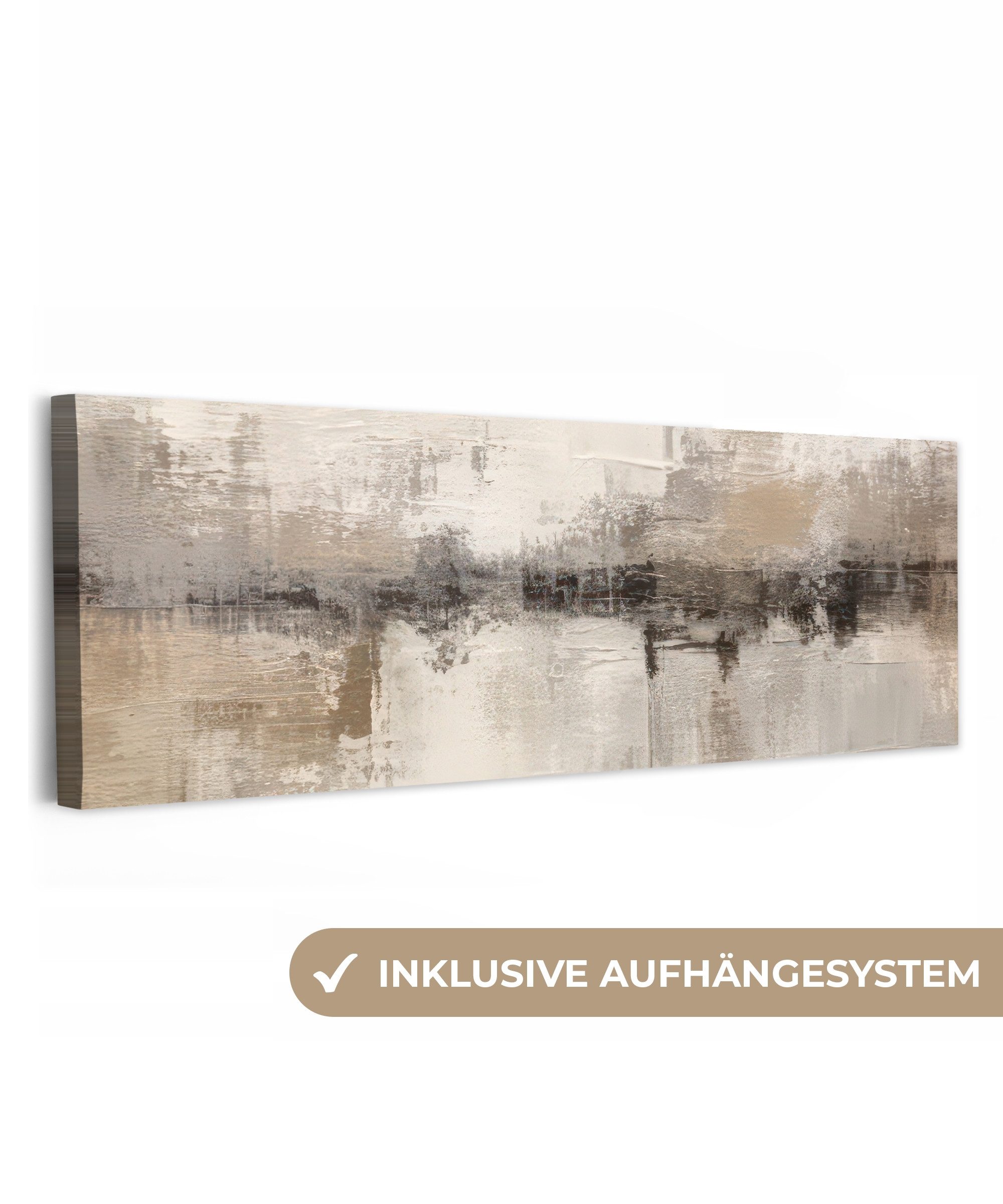 OneMillionCanvasses® Leinwandbild Panorama Moderne Kunst - Abstrakt - Beige, Fotodruck (1 St), Wandbild, Deko Schlafzimmer Wohnzimmer Flur 60x20 cm