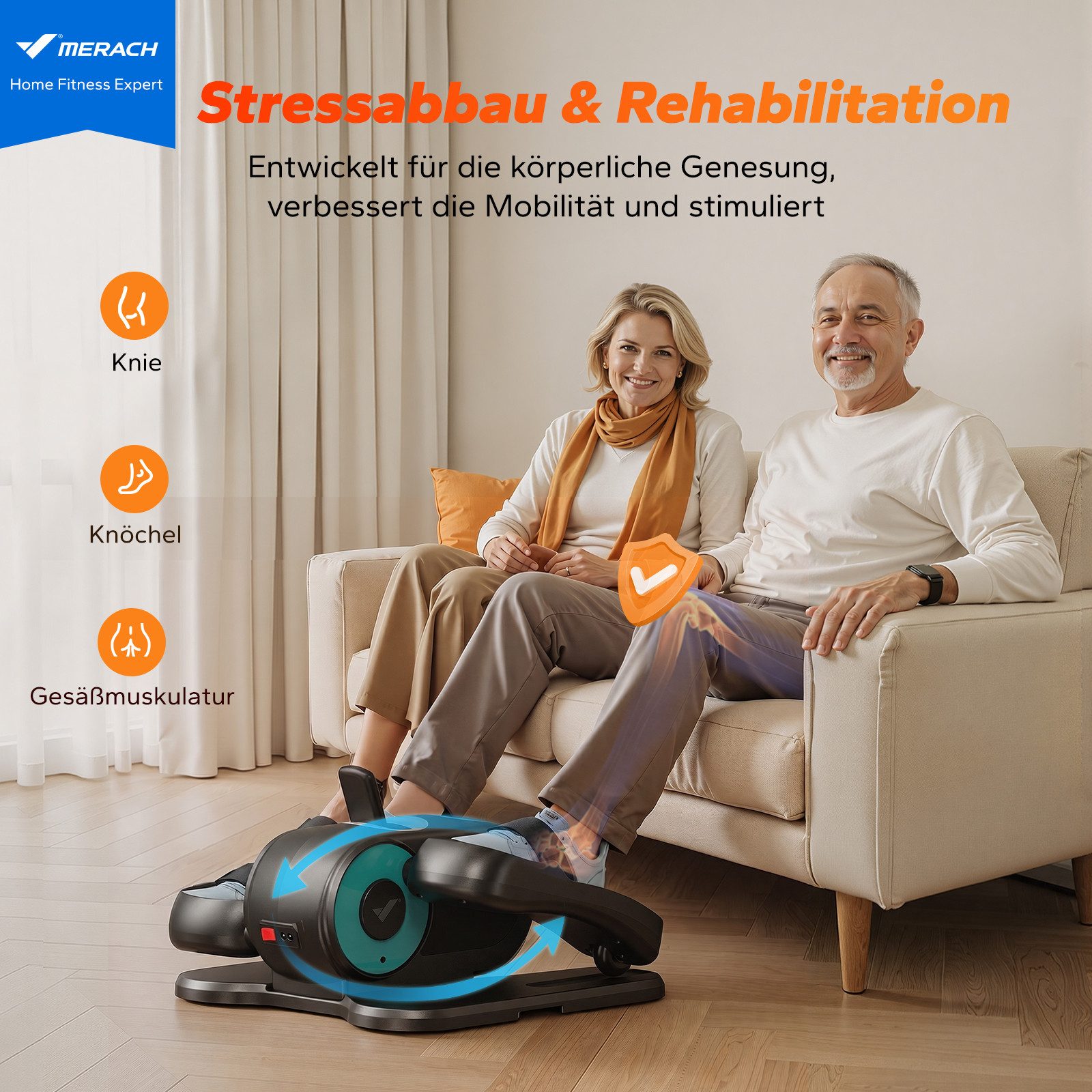 MERACH Crosstrainer Mini Ellipsentrainer, Untertisch Crosstrainer für Zuhause (Beintrainer für Durchblutung Set mit Fernbedienung, Mit LCD-Display, Netzkabel und Automatikmodus), 12 Stufen, Leise, Tragbar, Gelenkschonendes Training