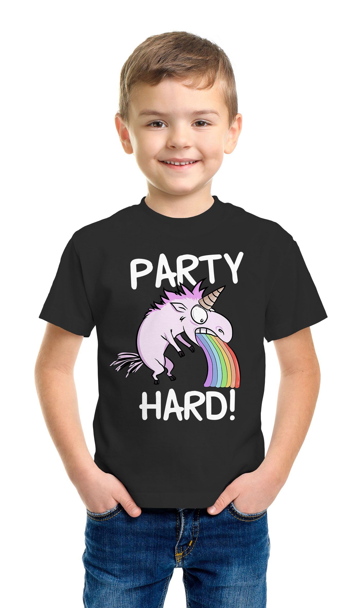 Hard Jungen Jungen MoonWorks Moonworks® kotzendes Print-Shirt für Regenbogen Party T-Shirt Kinder Einhorn Geschenk lustig