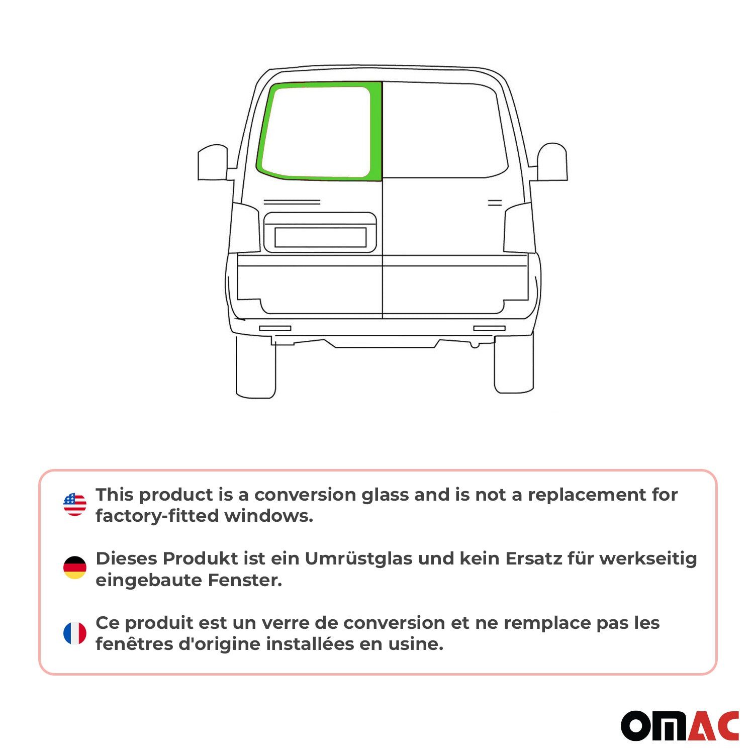 OMAC Fenster Flügeltürfenster für VW T5 2003-2015 L1 L2 Hinten Links Auto, (1 St), Haltbar, Langlebig