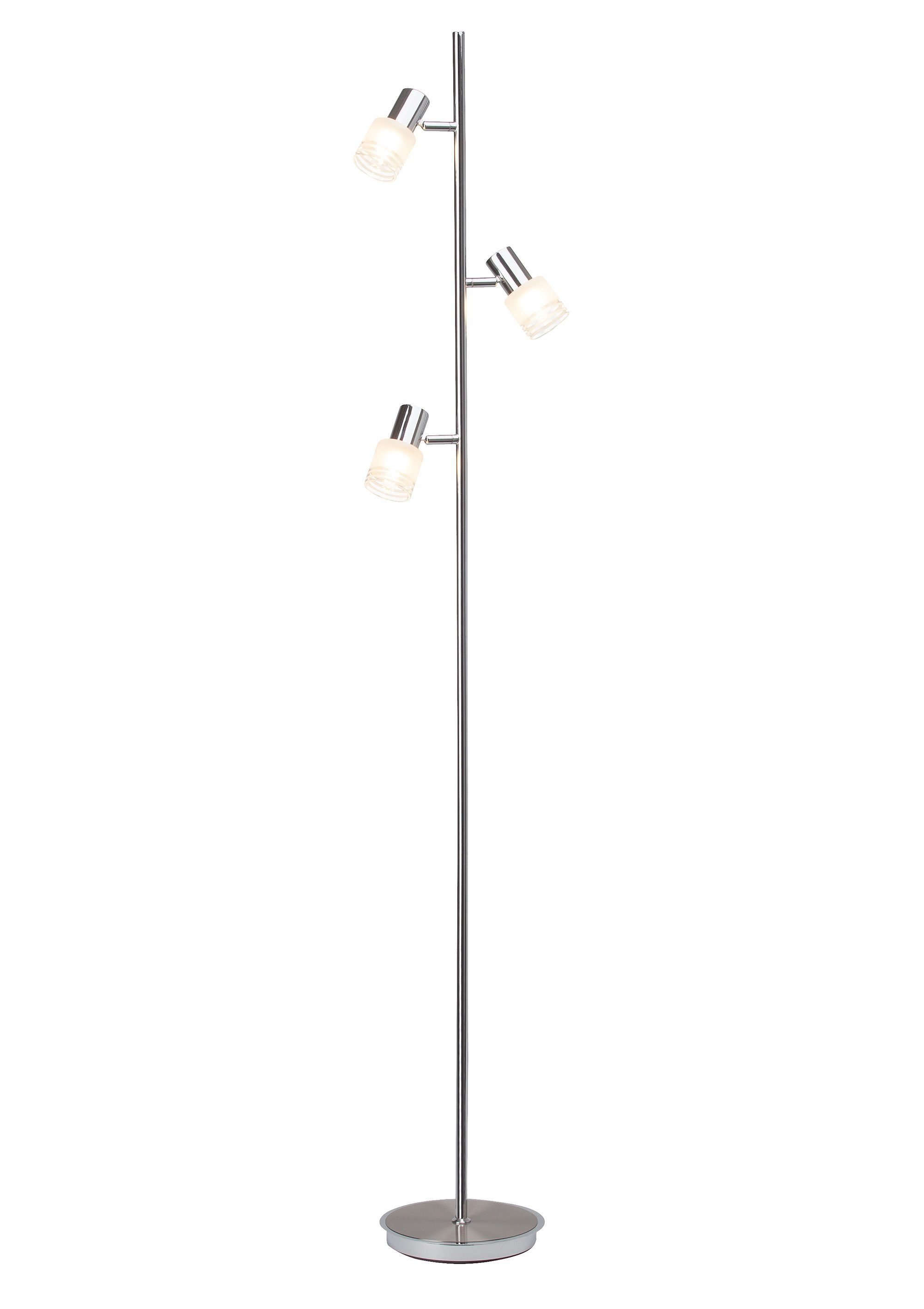 Brilliant LED Stehlampe LEA, LED wechselbar, 157cm Höhe, 3 x E14 max. 4W, eisen/chrom, schwenkbar, Metall/Glas