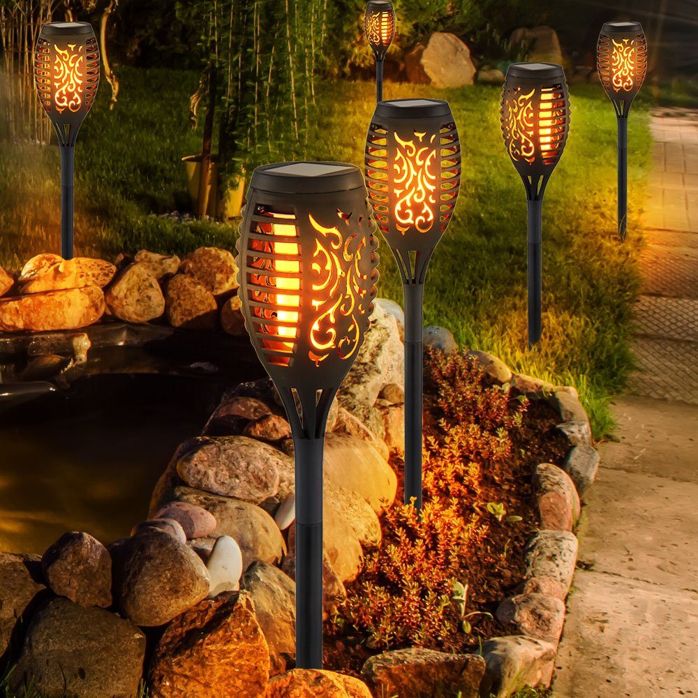 GLOBO LIGHTING LED Außen-Stehlampe, LED-Leuchtmittel fest verbaut, Warmweiß, Außen Solarleuchte Gartendeko Gartenfackel Stecklampe 6x LED Fackel