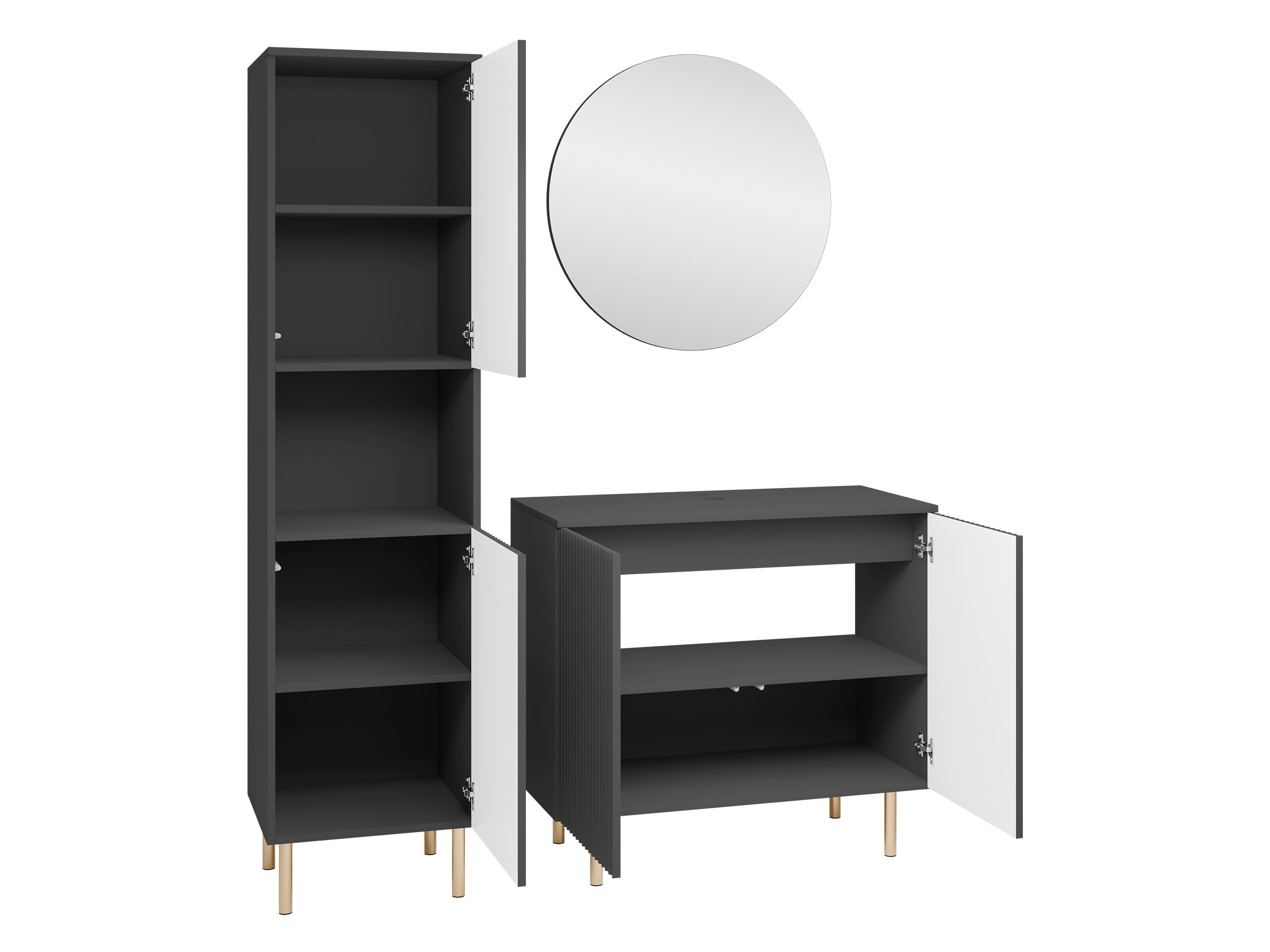 MIRJAN24 Badmöbel-Set Nubia III, (4er-Set, Spiegel, Waschbeckenschrank, Waschbecken, Badezimmerschrank), Siphon