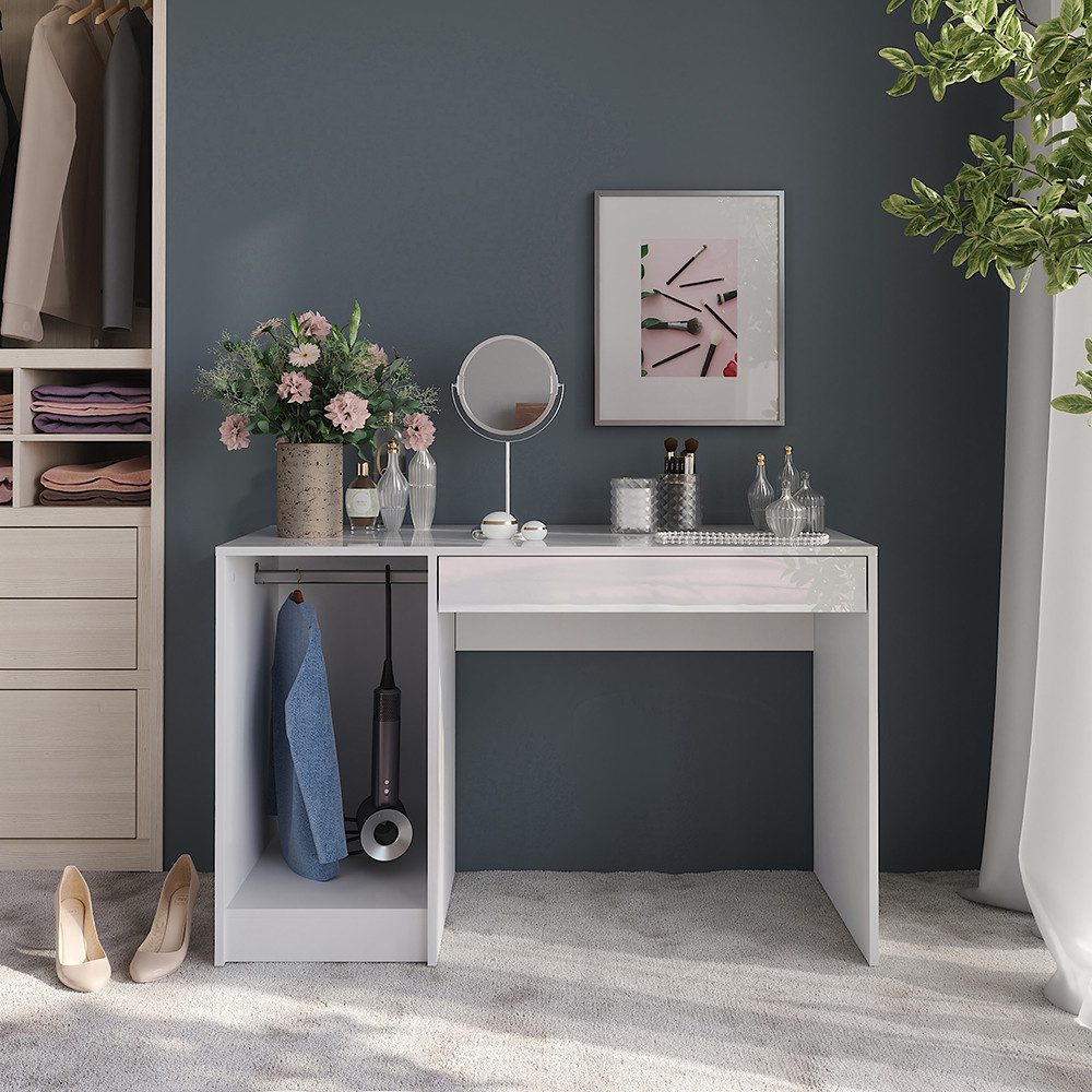 Vicco Schminktisch Sherry, Weiß/Weiß Hochglanz, 119.8 cm
