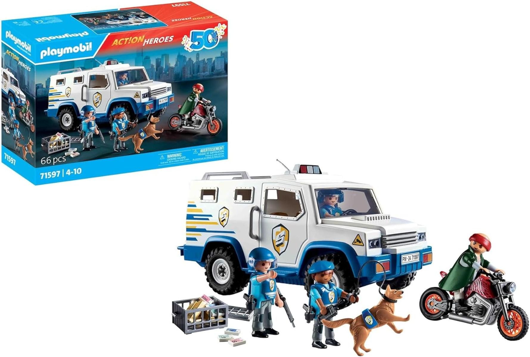 Playmobil® PLAYMOBIL Action Heroes 71597 Geldtransporter +3 Polizisten 4+ Konstruktions-Spielset
