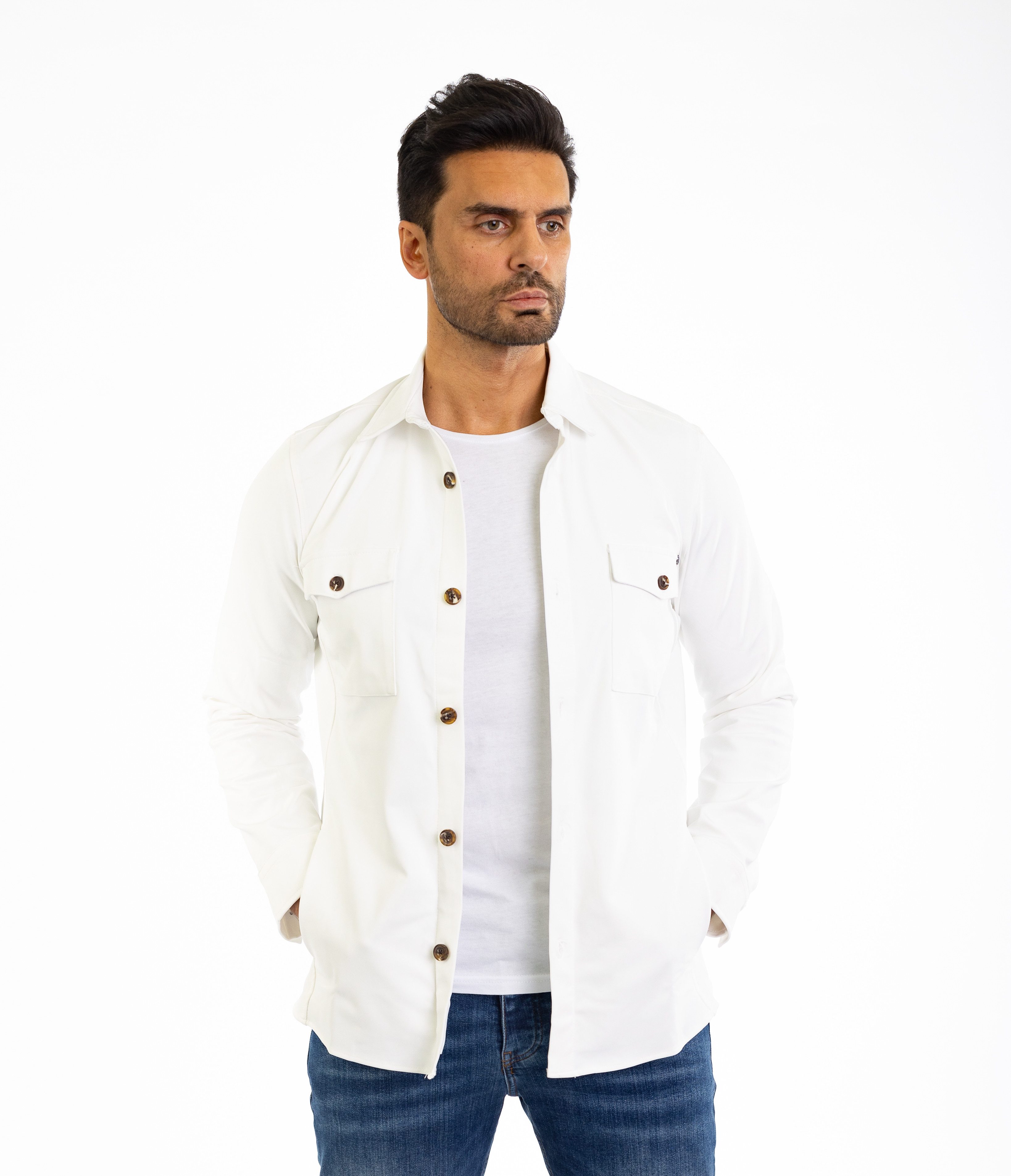 Denim Distriqt Langarmhemd Sportliches Herren Überhemd mit Elasthan Weiß L günstig online kaufen