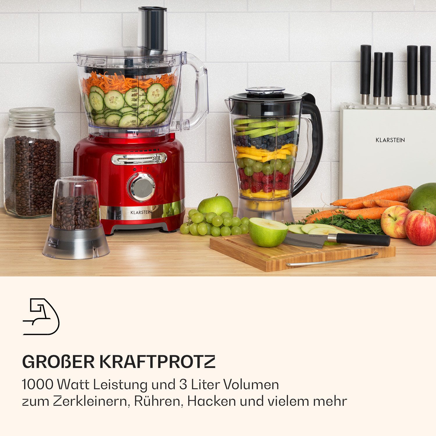 Klarstein Küchenmaschine mit Kochfunktion, 1000 W, 3 l Schüssel, Standmixer Blender Multifunktionsmixer