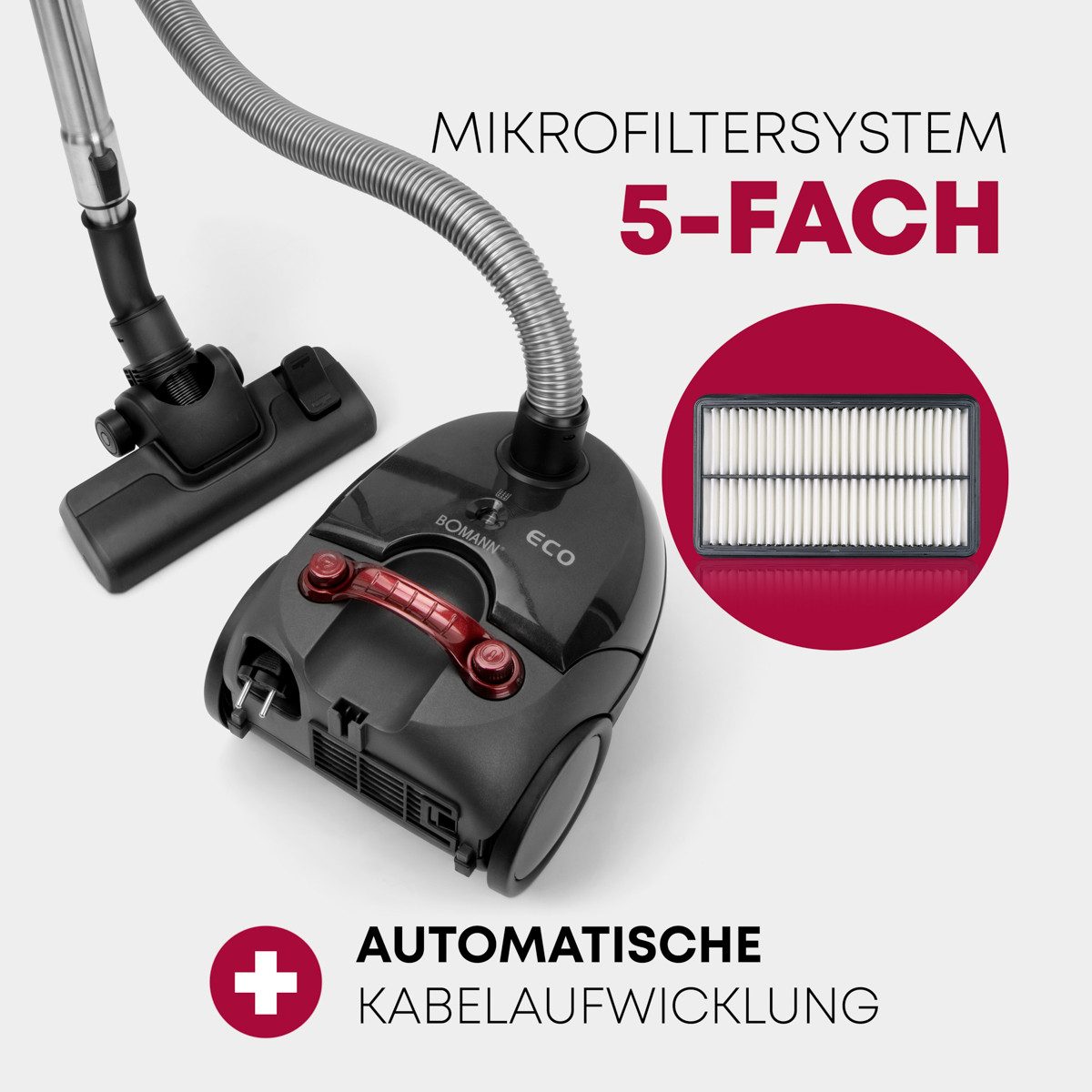 BOMANN Bodenstaubsauger BS 9019 CB N, mit 5-fach Mikrofiltersystem, 700 Watt