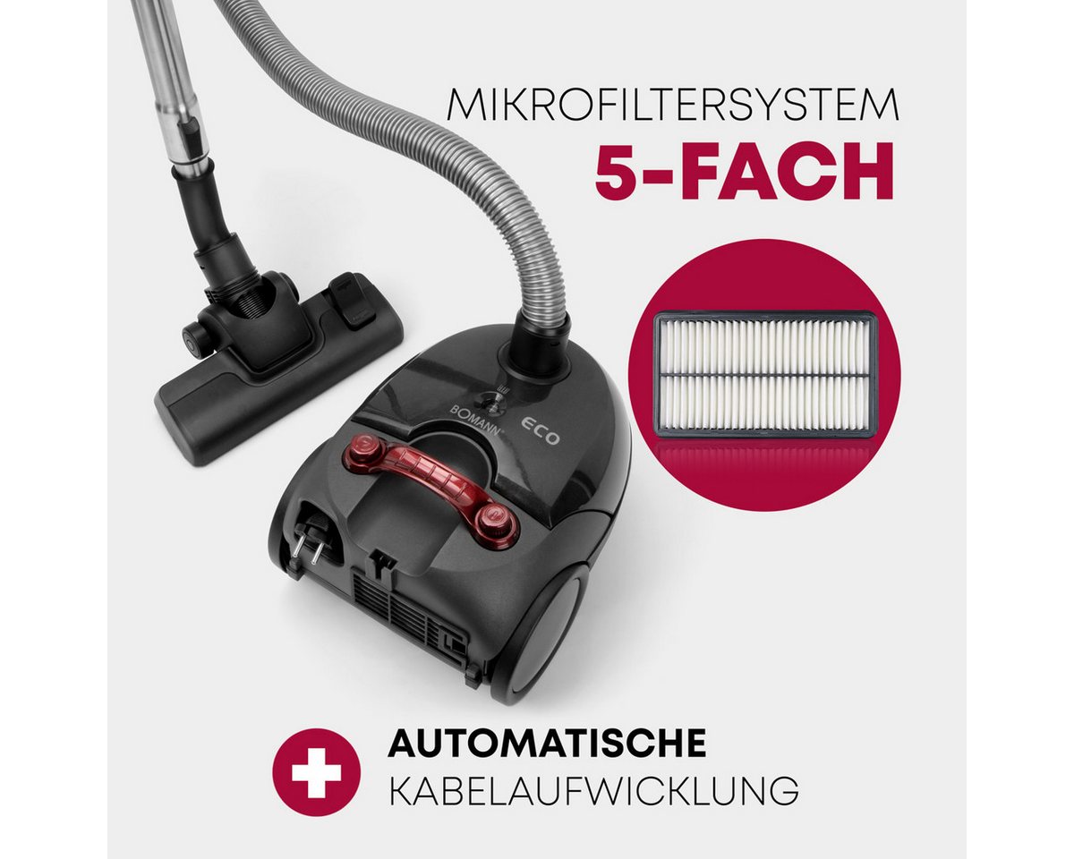 BOMANN Bodenstaubsauger BS 9019 CB N, mit 5-fach Mikrofiltersystem, 700 Watt