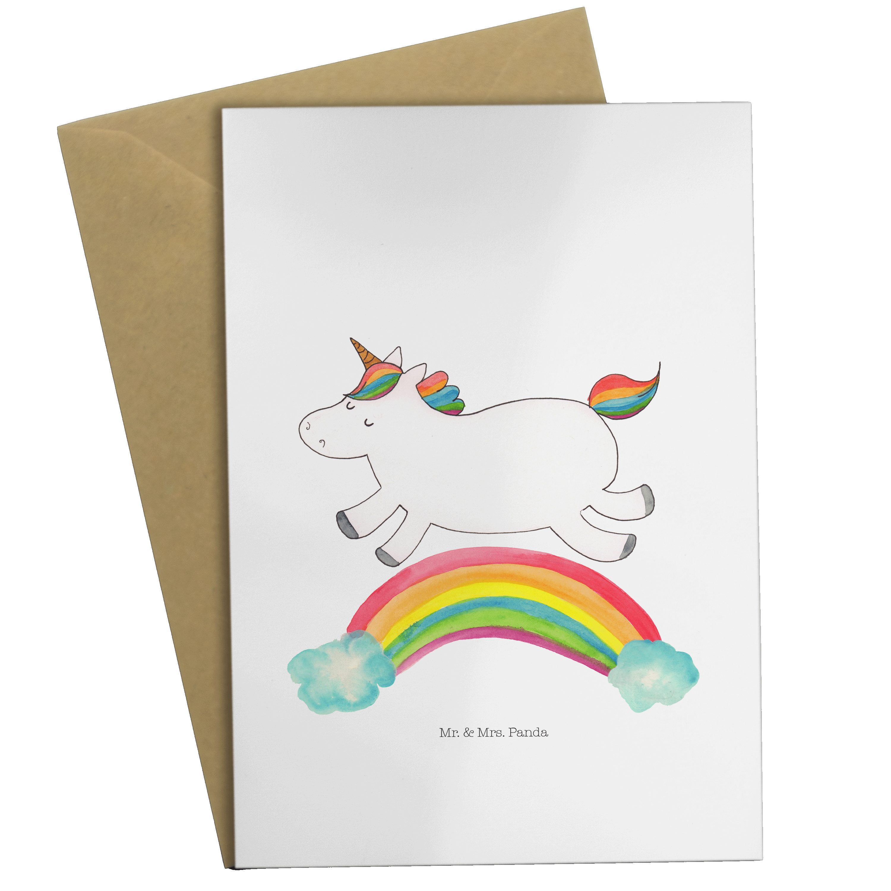 H Grußkarte Geschenk, - Mrs. Einhorn Weiß Glückwunschkarte, & Panda Klappkarte, Mr. - Regenbogen