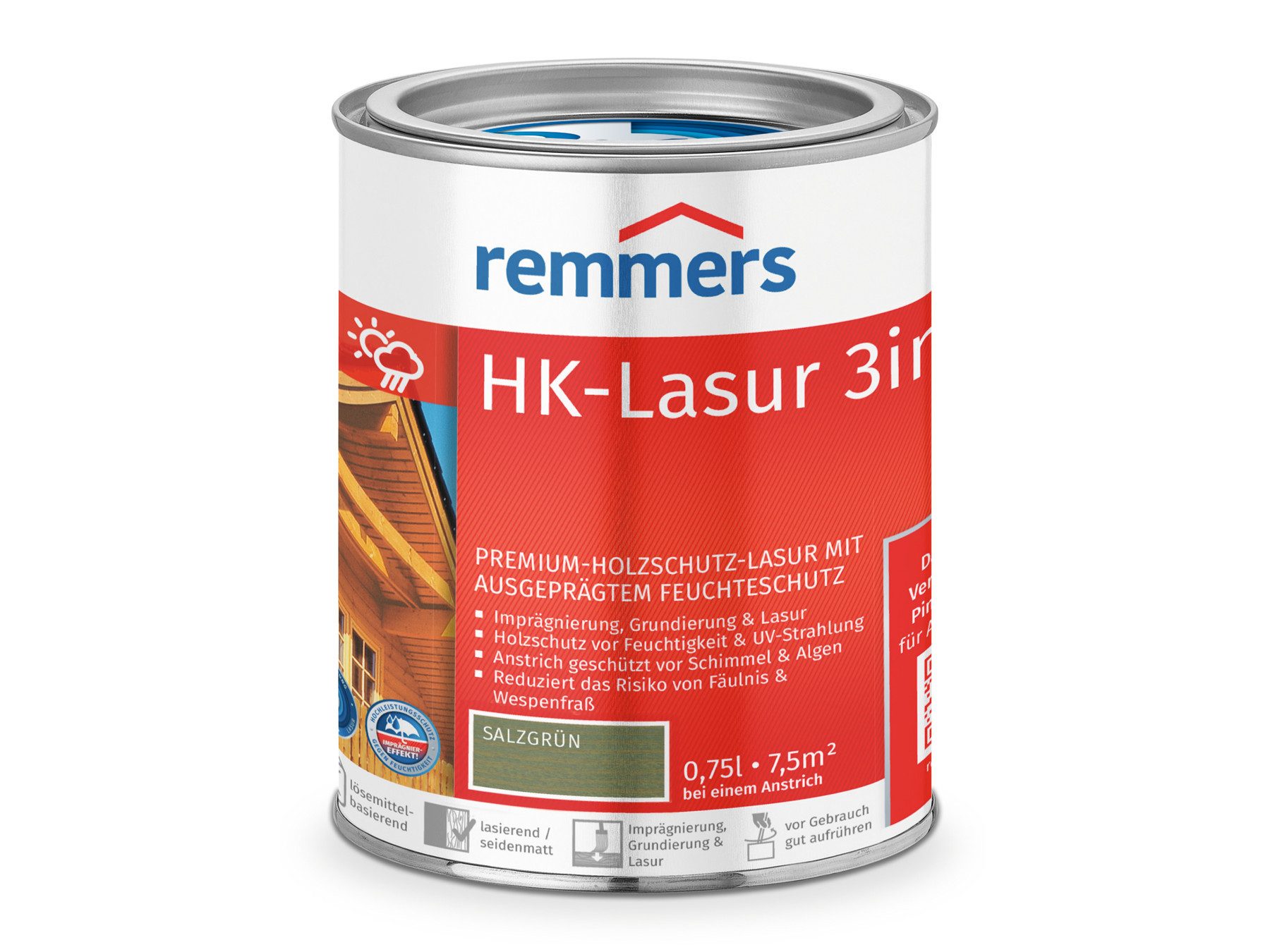 Remmers Holzschutzlasur HK-Lasur 3in1 0,75 Liter, 3facher Holzschutz mit Imprägnierung + Grundierung + Lasur