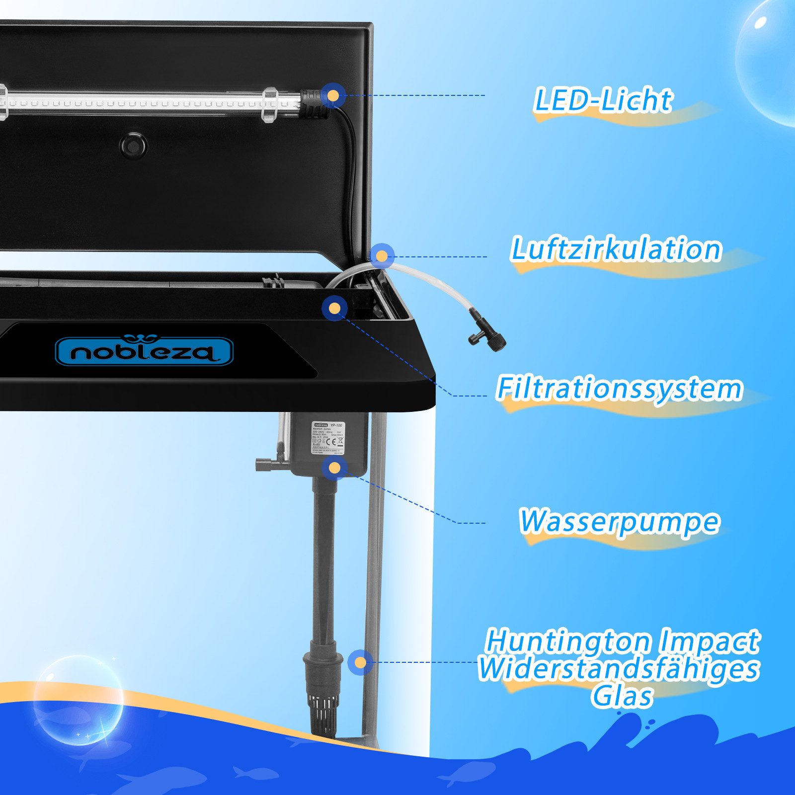 nobleza Aquarien-Set 30L Mini Aquarium Komplettset