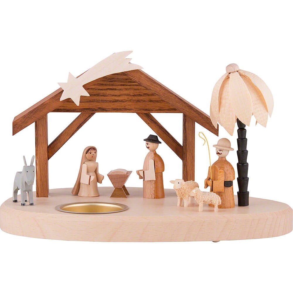 Dregeno Erzgebirge Schwibbogen Teelichthalter mit Weihnachtskrippe (11cm) von Dregeno Seiffen