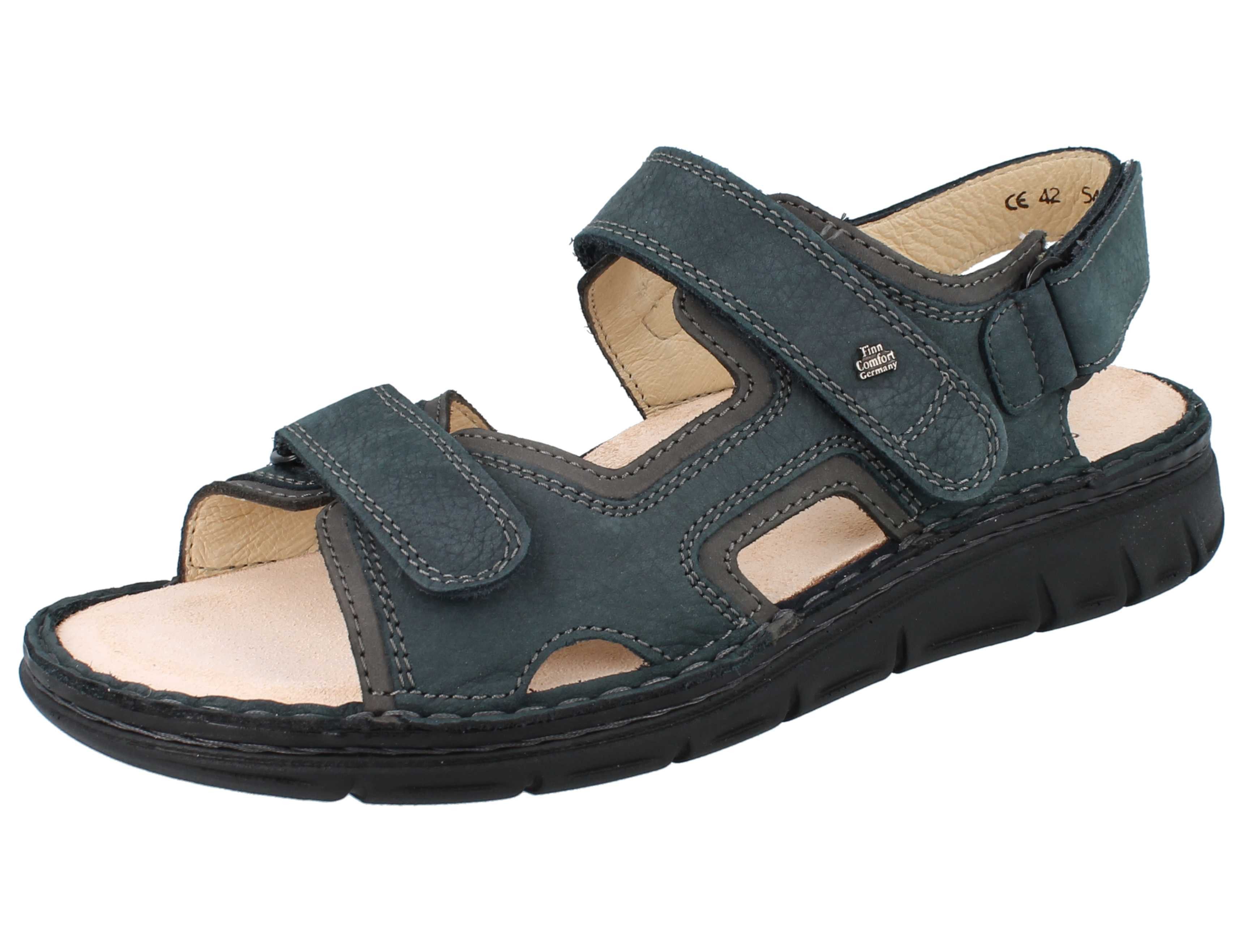 Finn Comfort FINN COMFORT Wanaka Soft Herren Sandale blau grau Nubukleder - Größe: Sandale Wechselfußbett
