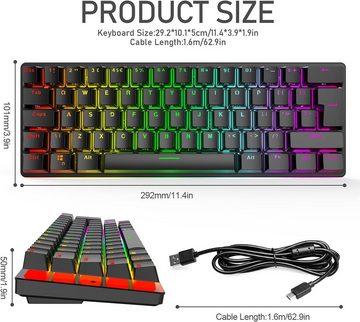 LexonElec RGB 14 Hintergrundbeleuchtungseffekte Tastatur- und Maus-Set, mit 62 Tasten und leuchtenden Kapppen für Gaming, Asthetisches Design