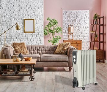 El Fuego Elektro-Heizkörper AY7024, Mobiler Ölradiator 11 Rippen, weiß, 2500W, regelbar