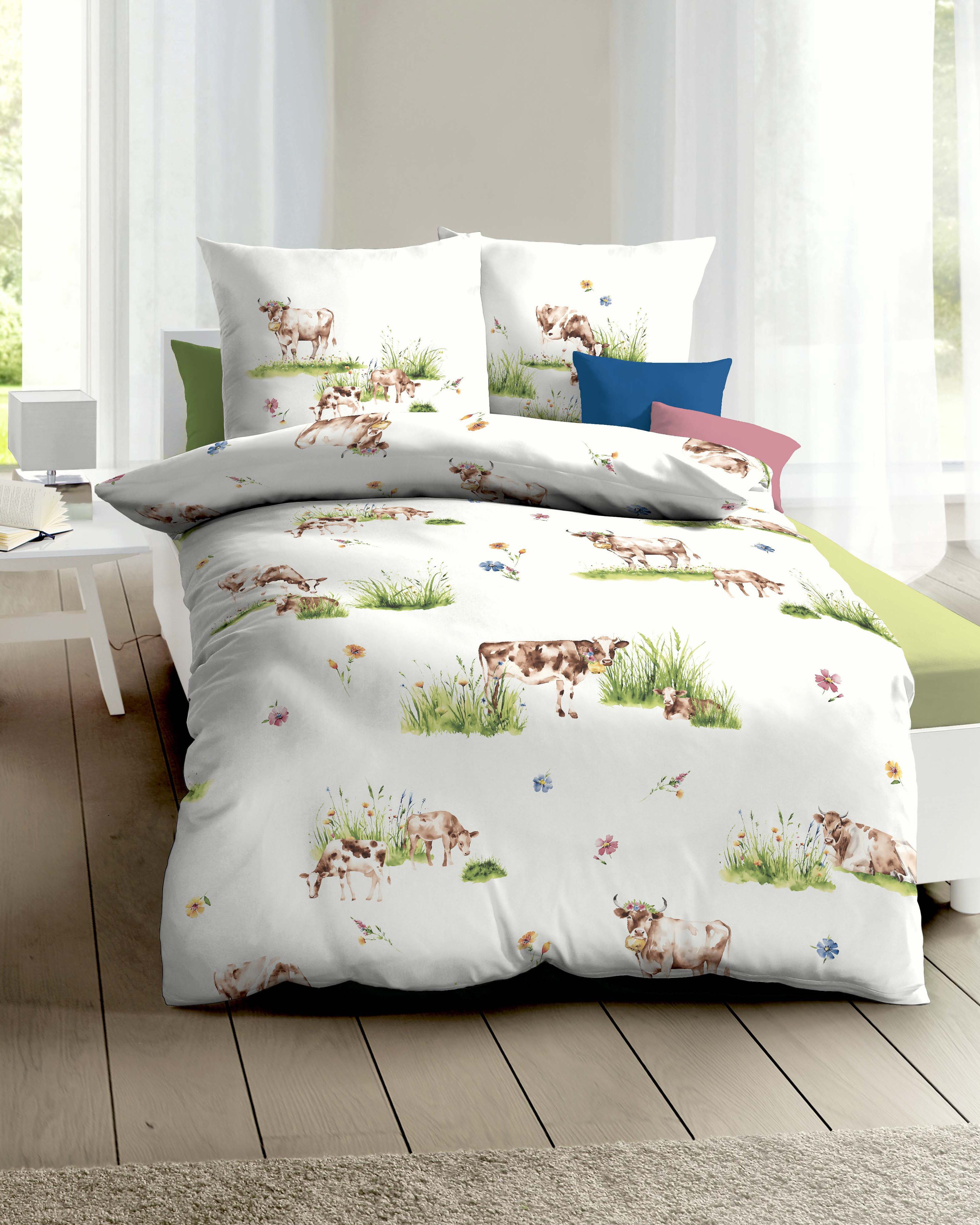 Kaeppel Bettwäsche Almauftrieb, Mako-Satin, 2 teilig, Mit Kühen