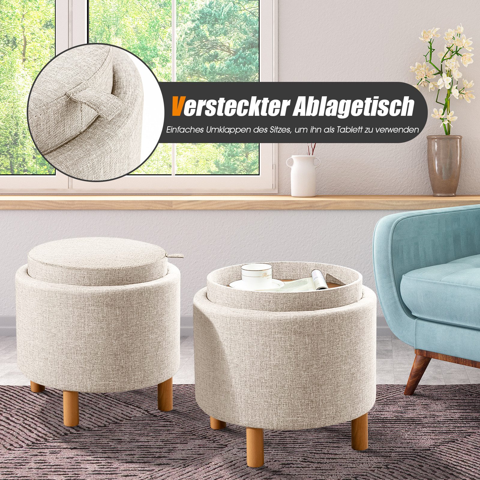 KOMFOTTEU Sitzhocker, runde Fußstütze Sitzsack mit günstig online kaufen