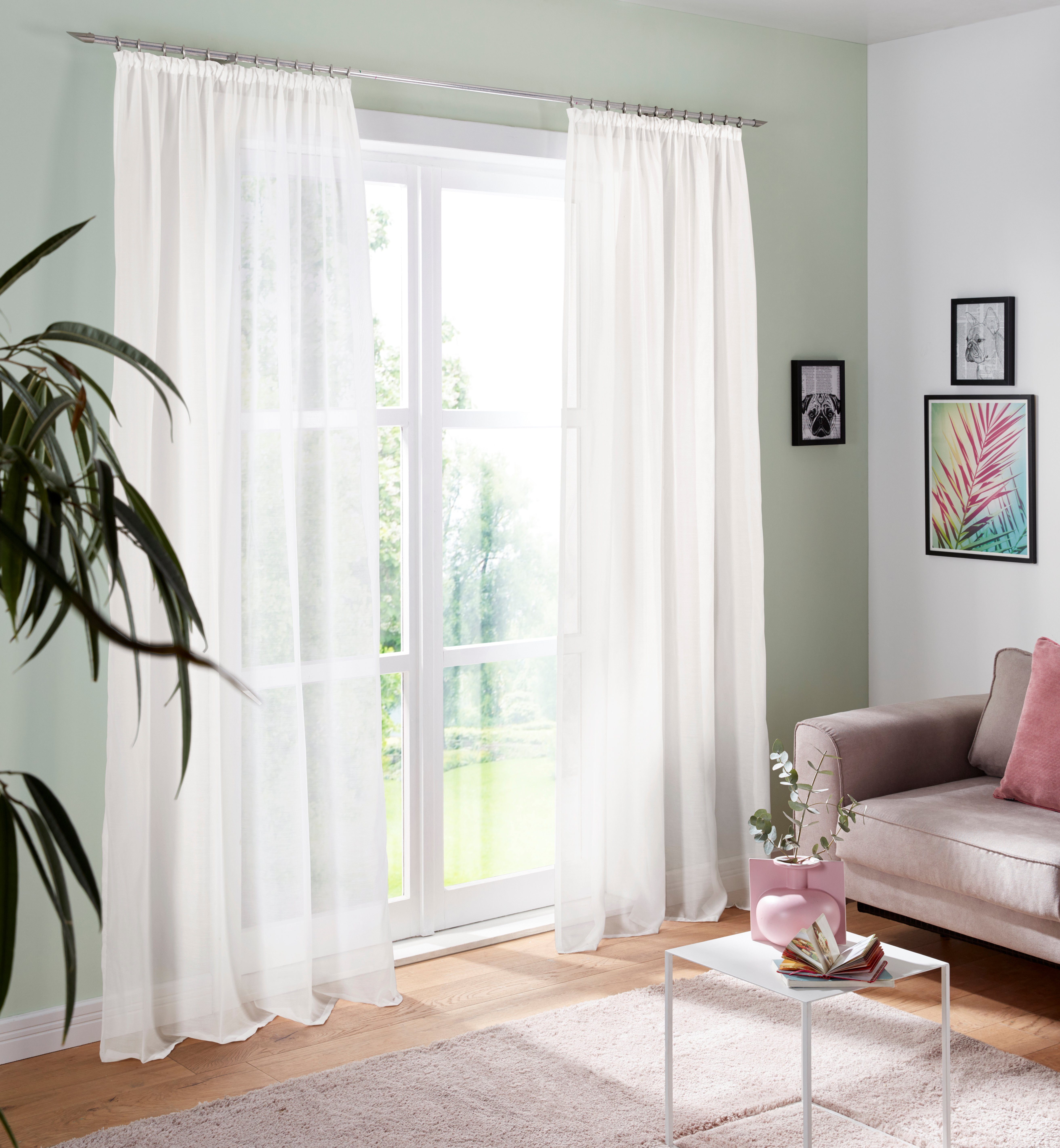 my halbtransparent, Malin, St), Farbe: Wollweiss Voile, (2 Gardine home, Kräuselband