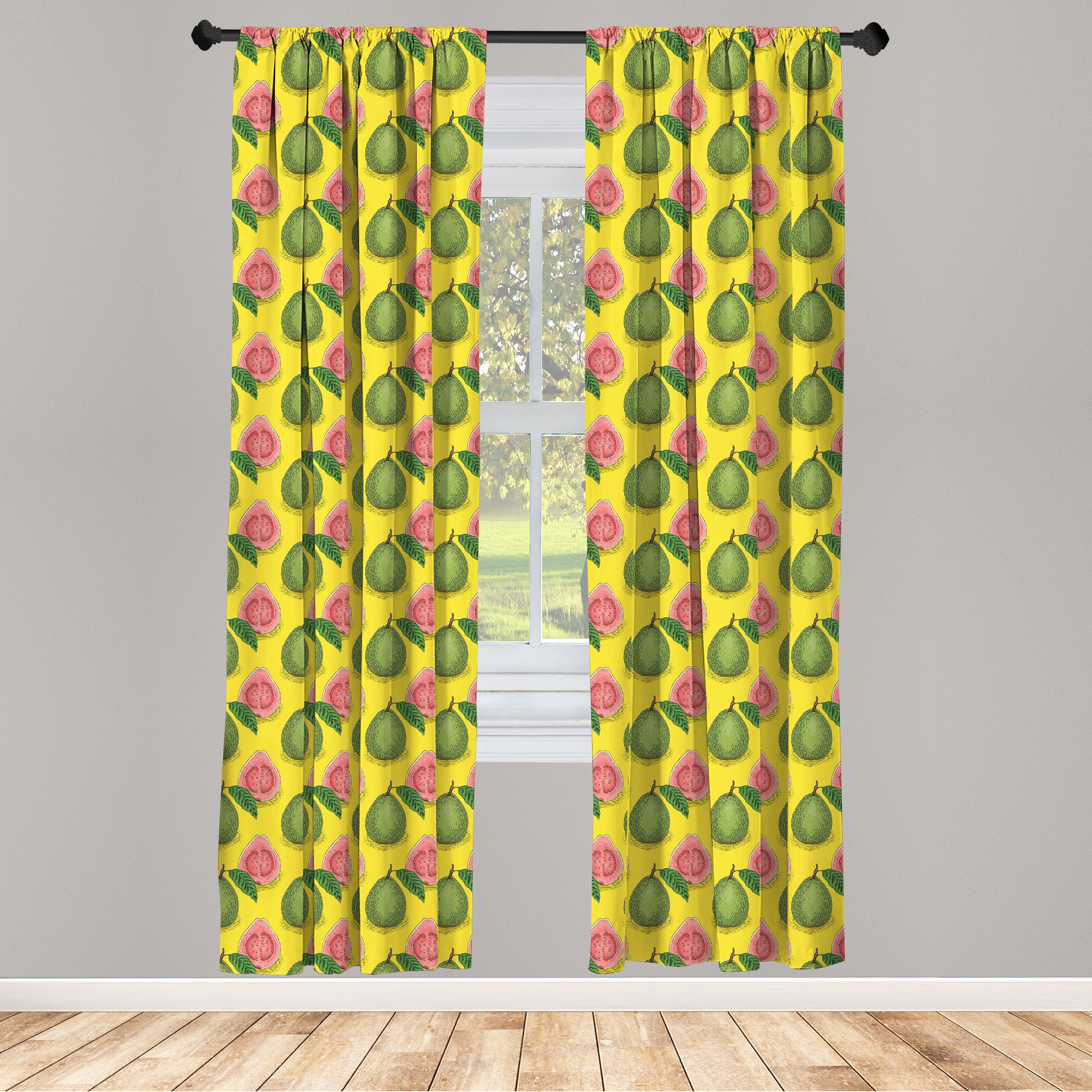 Gardine Vorhang für Wohnzimmer Schlafzimmer Dekor, Abakuhaus, Microfaser, Tropisch Reife Früchte Guava Blatt