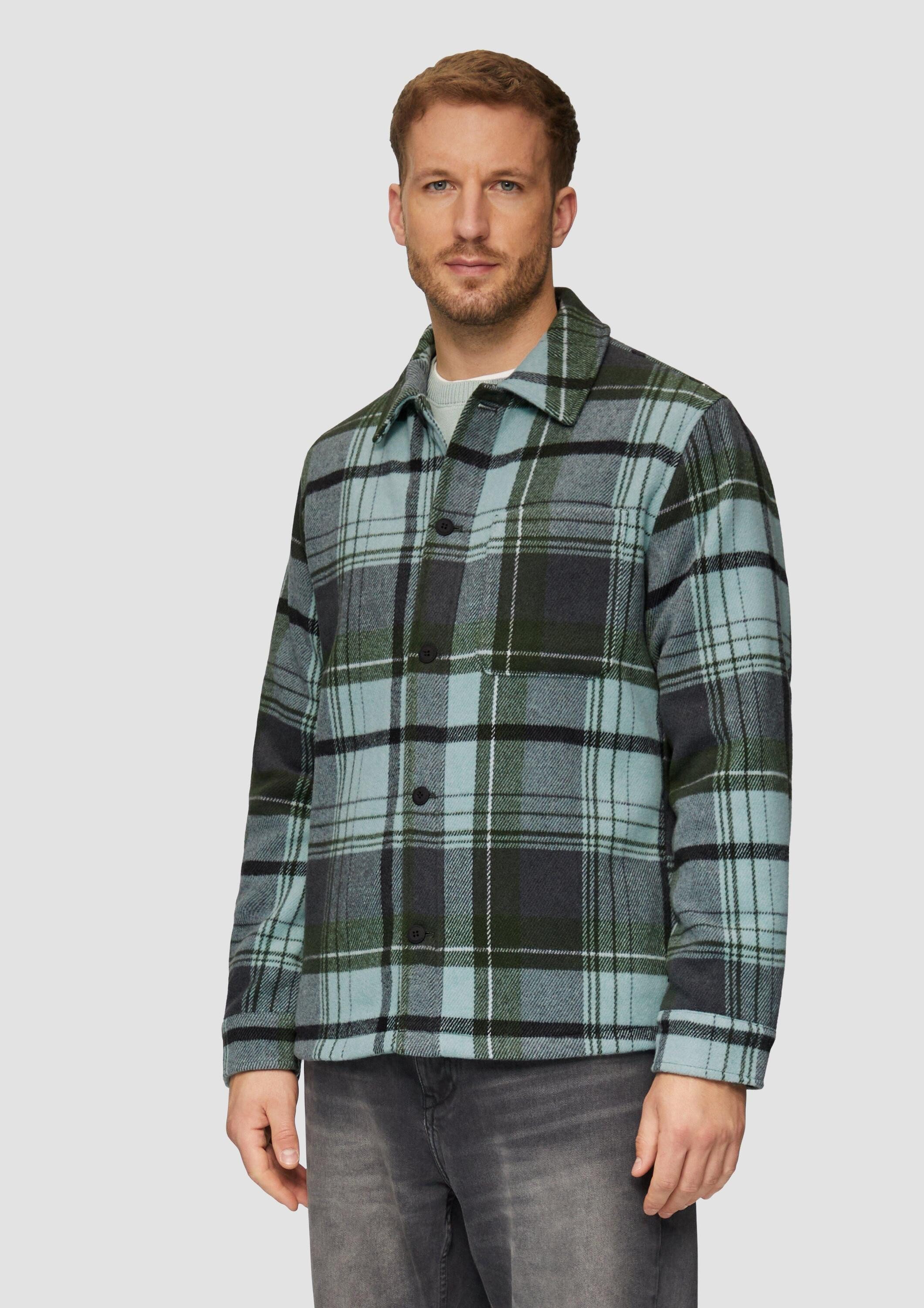 s.Oliver Hemdjacke Outdoor-Jacke Kariertes Overshirt mit Brusttasche und Innenfutter