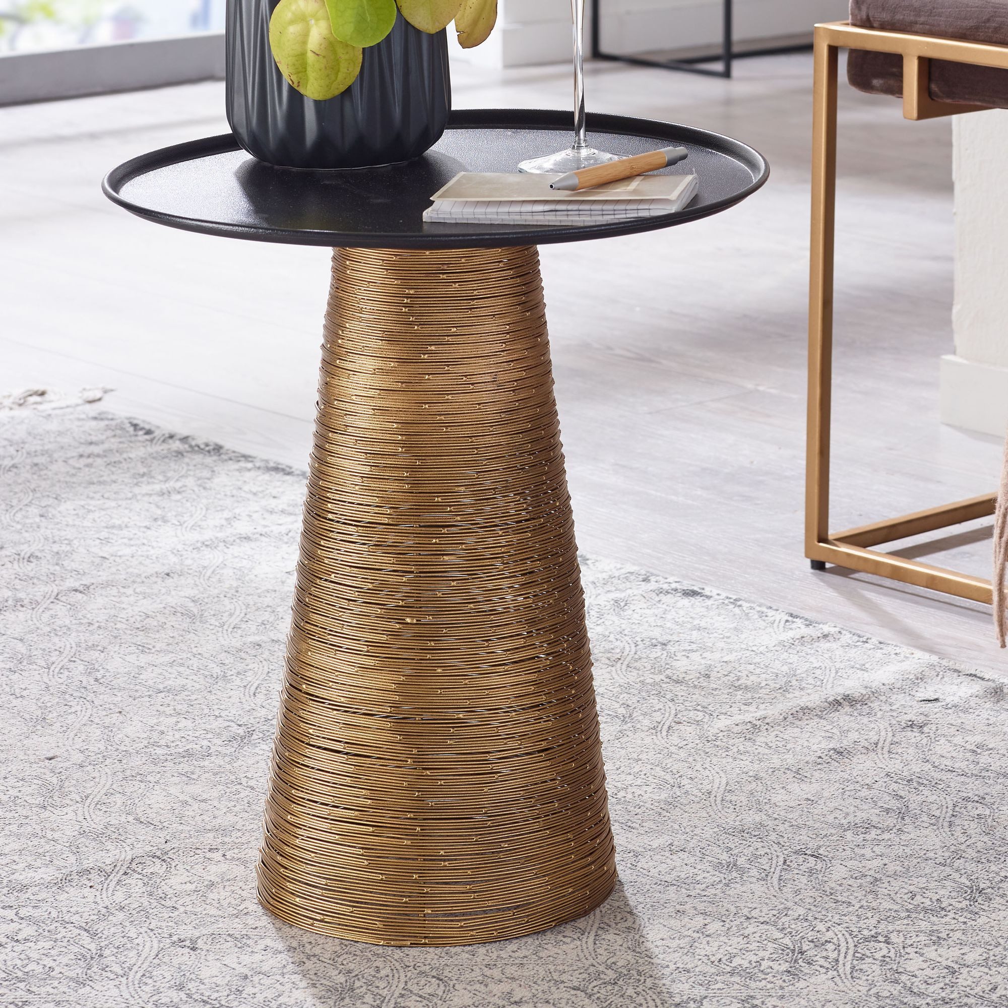 FINEBUY Beistelltisch FB82267 Sofatisch Metall Ø 40 cm Tisch Wohnzimmertisch Rund Gold (Kleiner Sofatisch Hoch, Wohnzimmertisch Modern), Anstelltisch Rund Metall, 40x40x45 cm Gold