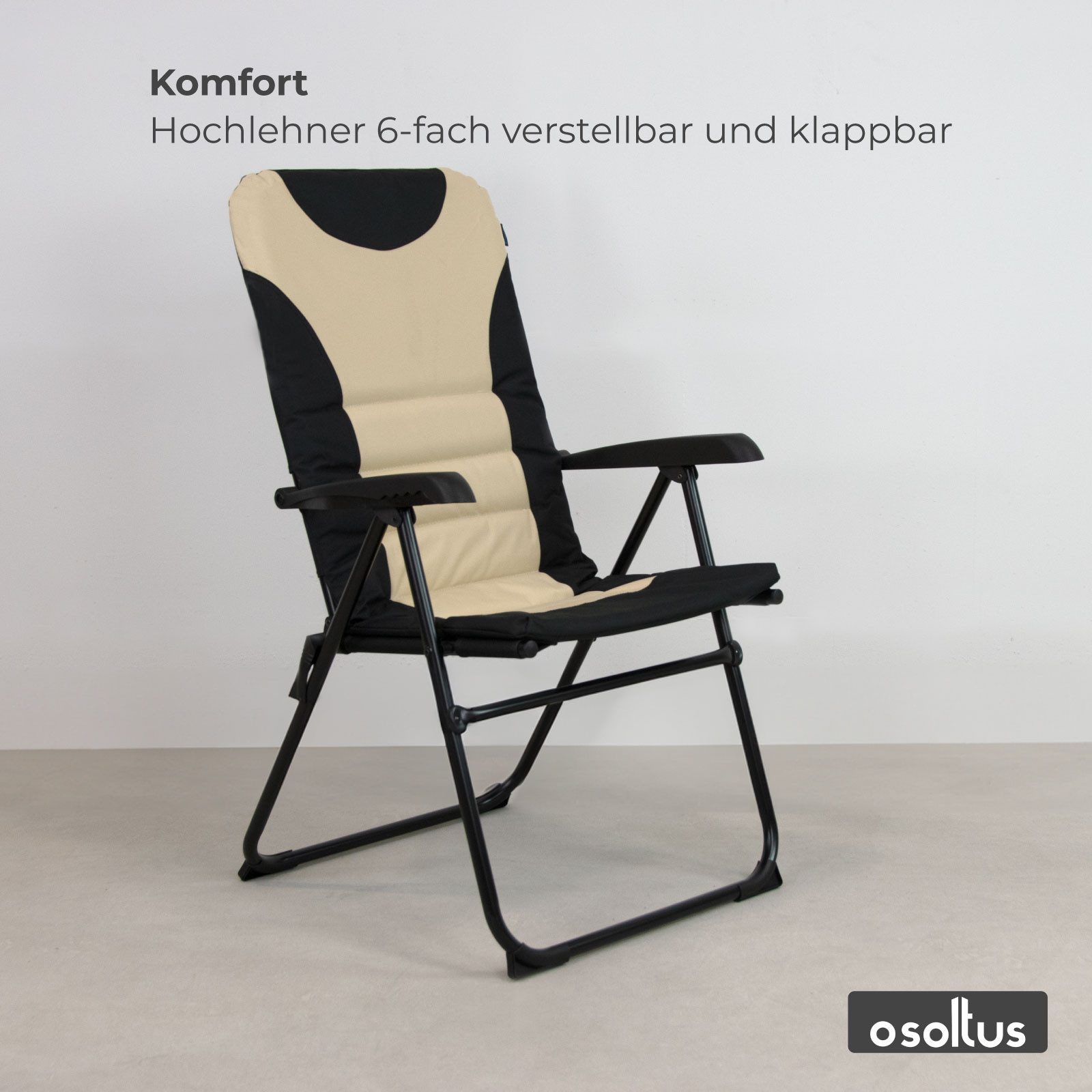osoltus Campingstuhl osoltus Alu Camping Klappsessel Hochlehner MPO Van schwarz / beige – Bild 4 von 5